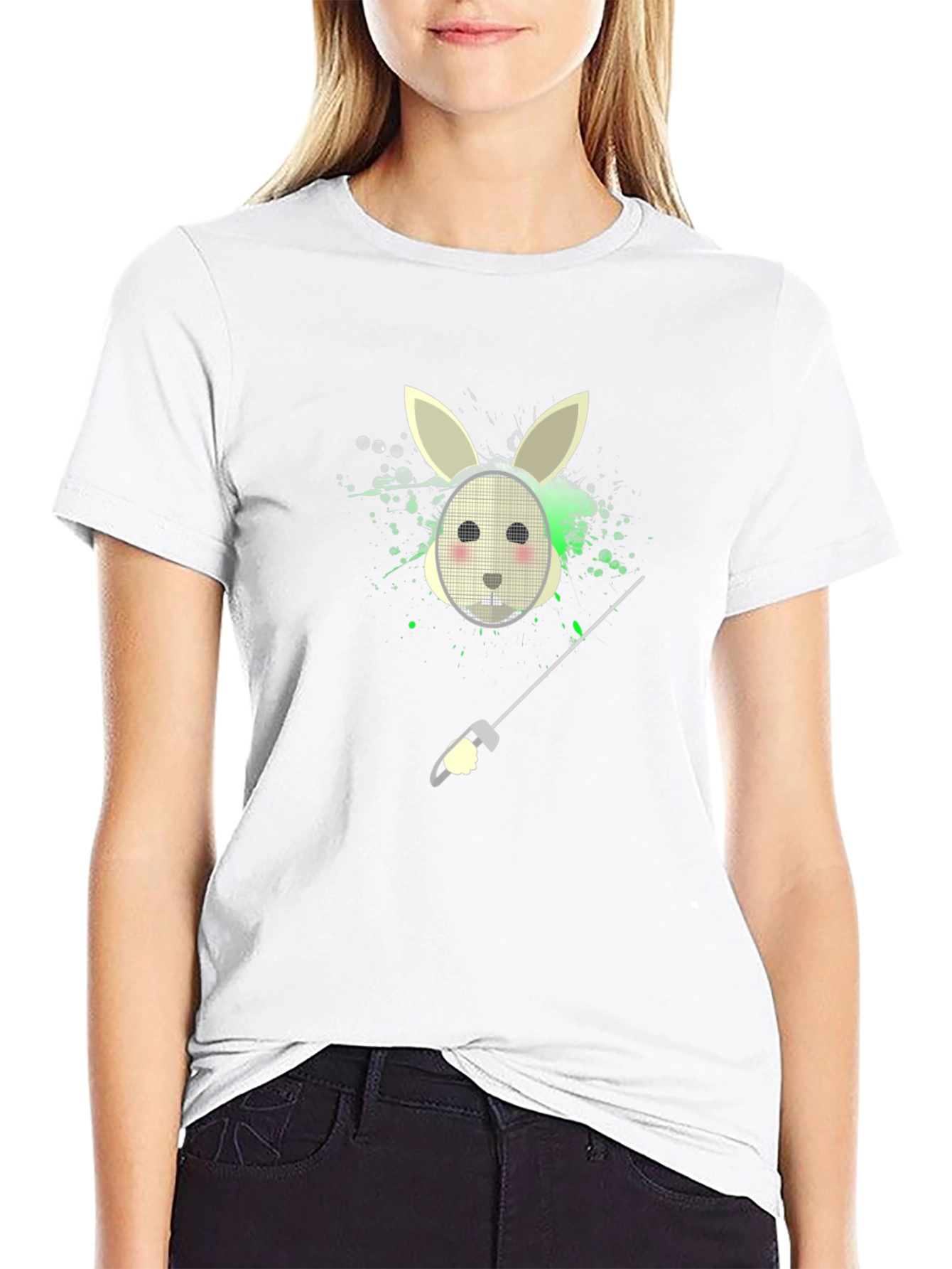 Bunny Fencer Graphic Tee - Black Cotton T-Shirt