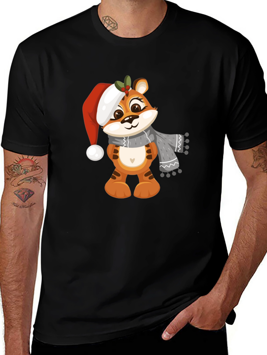 Cute Cartoon Tiger Christmas T-Shirt