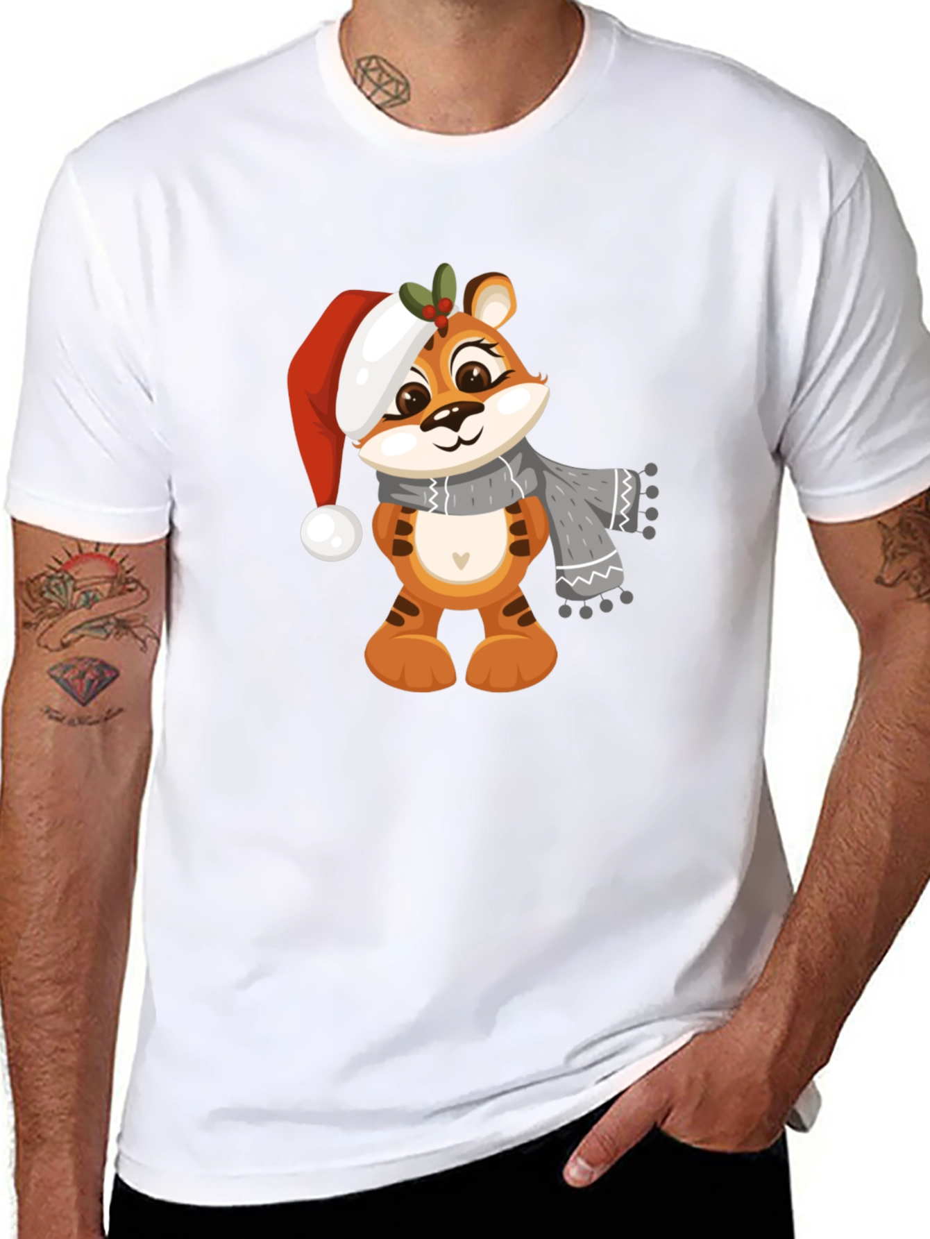 Cute Cartoon Tiger Christmas T-Shirt