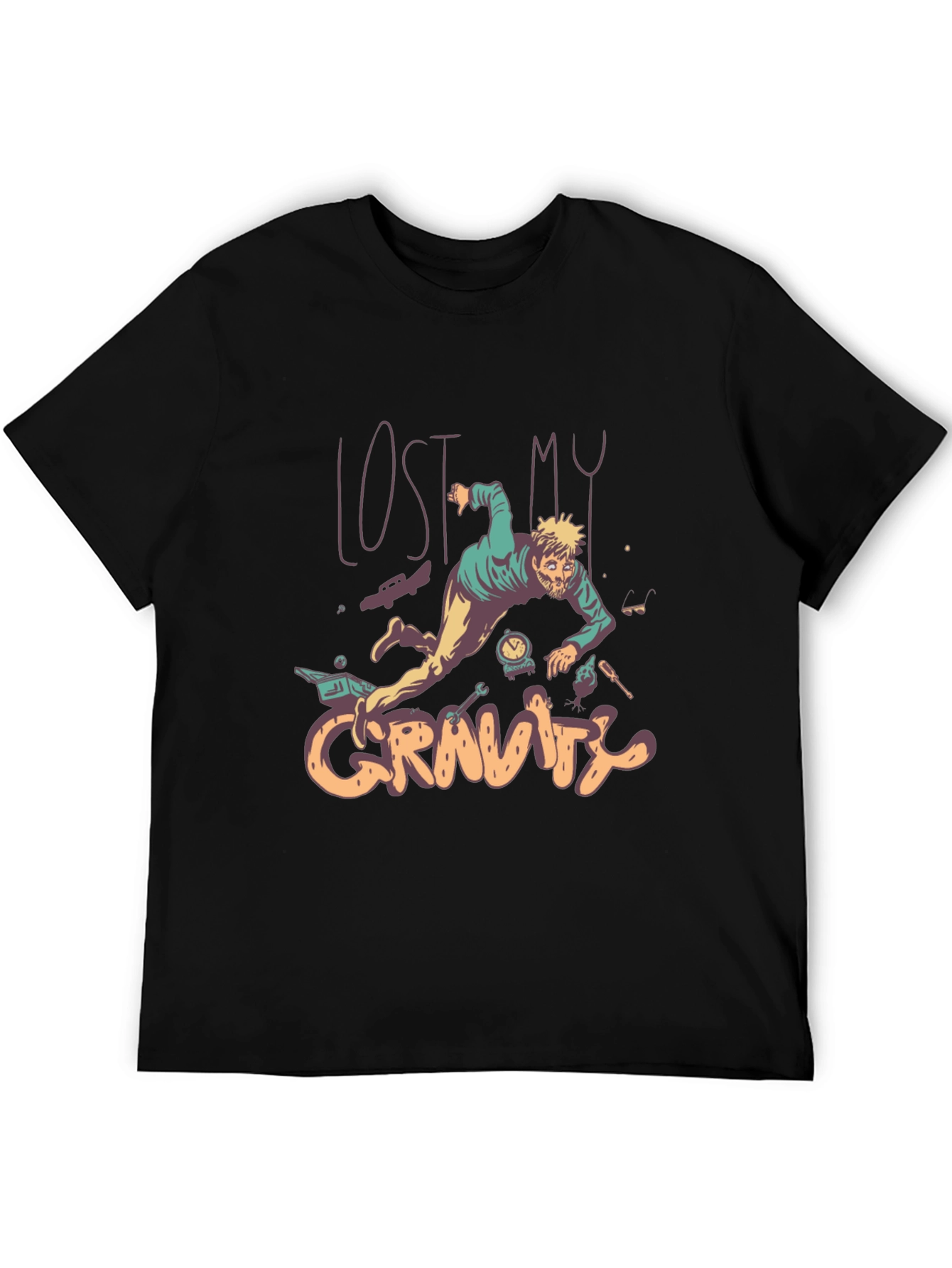 Lost My Gravity Graphic Tee - Black Cotton T-Shirt