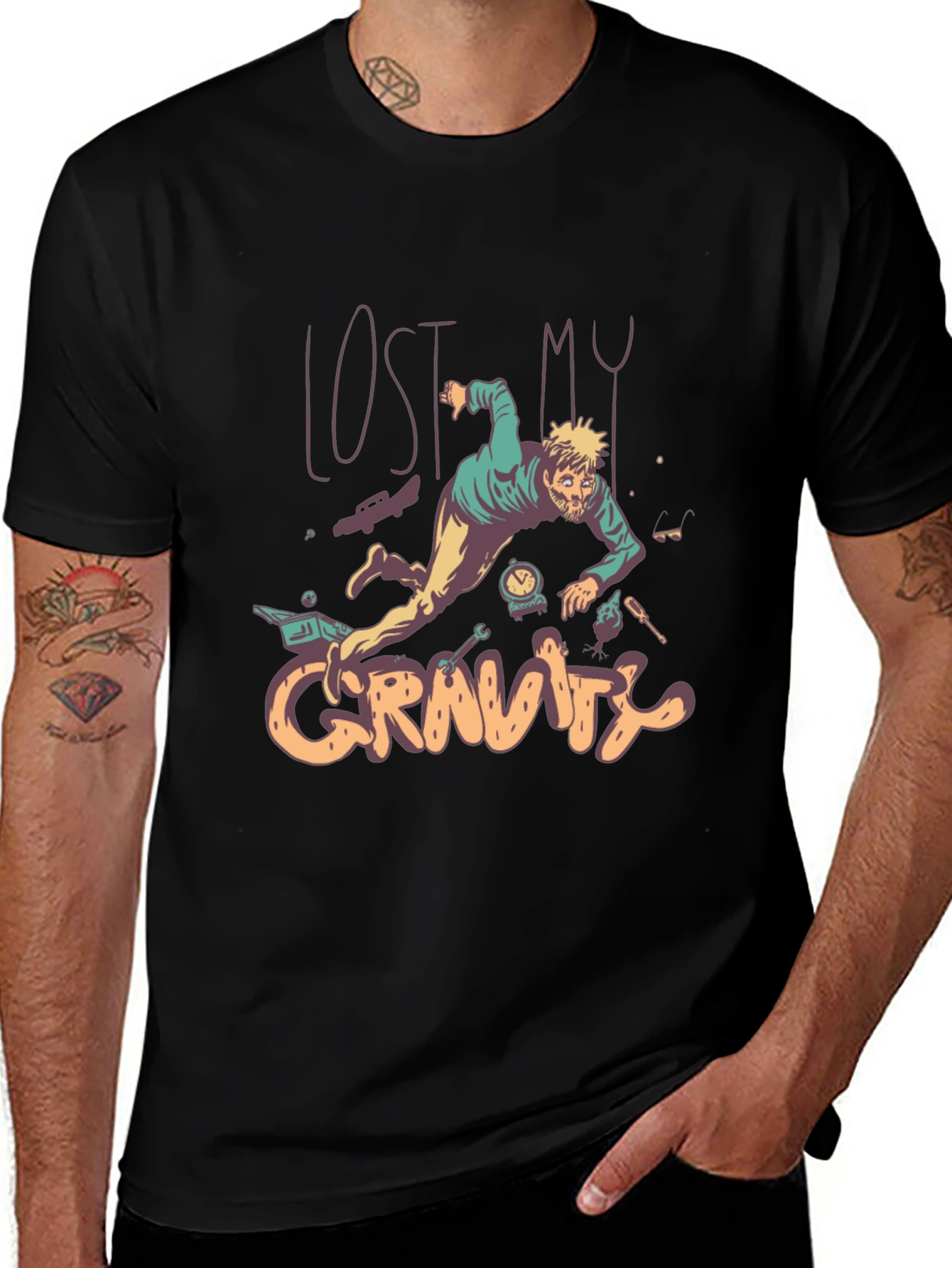 Lost My Gravity Graphic Tee - Black Cotton T-Shirt