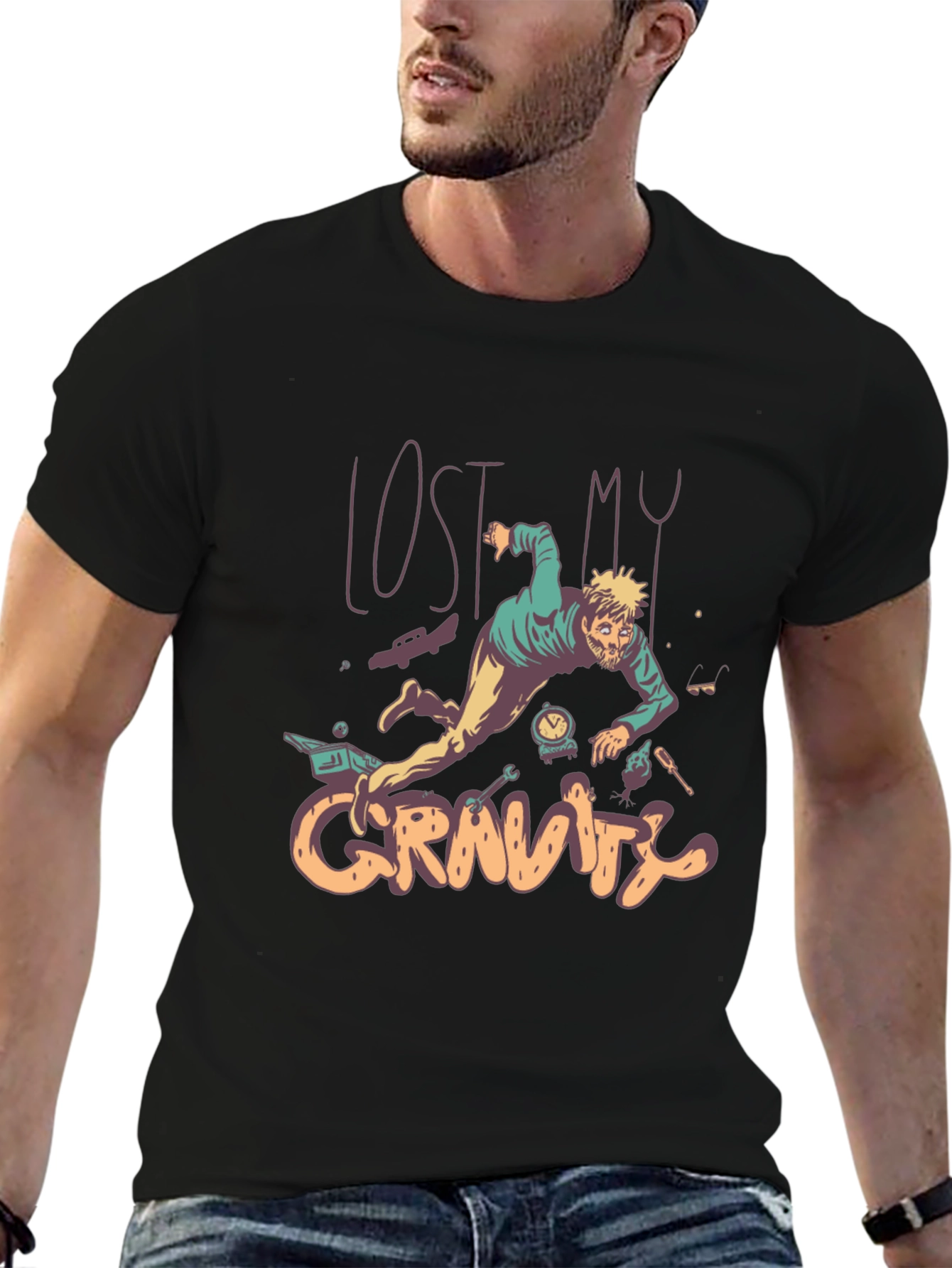 Lost My Gravity Graphic Tee - Black Cotton T-Shirt