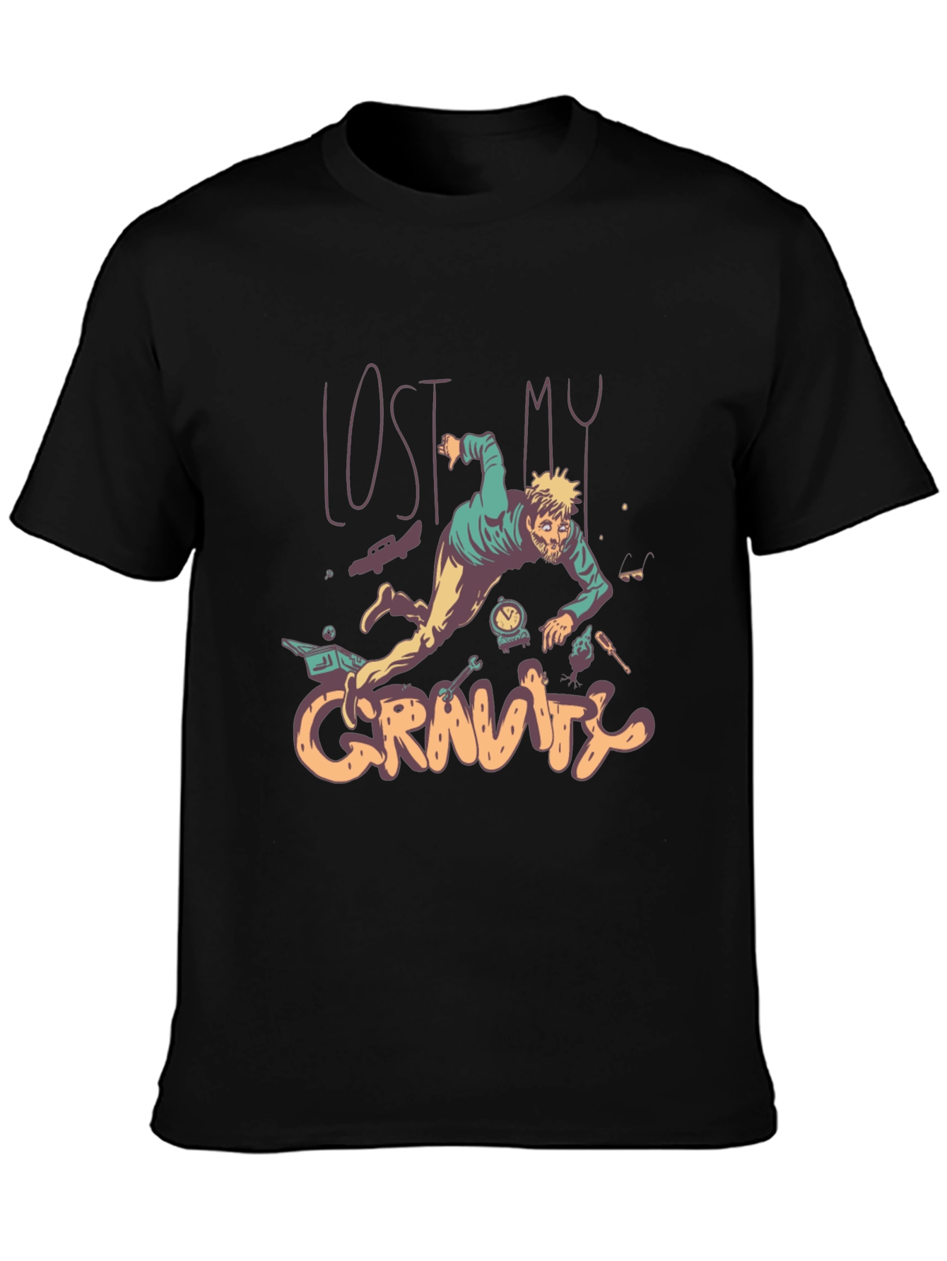 Lost My Gravity Graphic Tee - Black Cotton T-Shirt