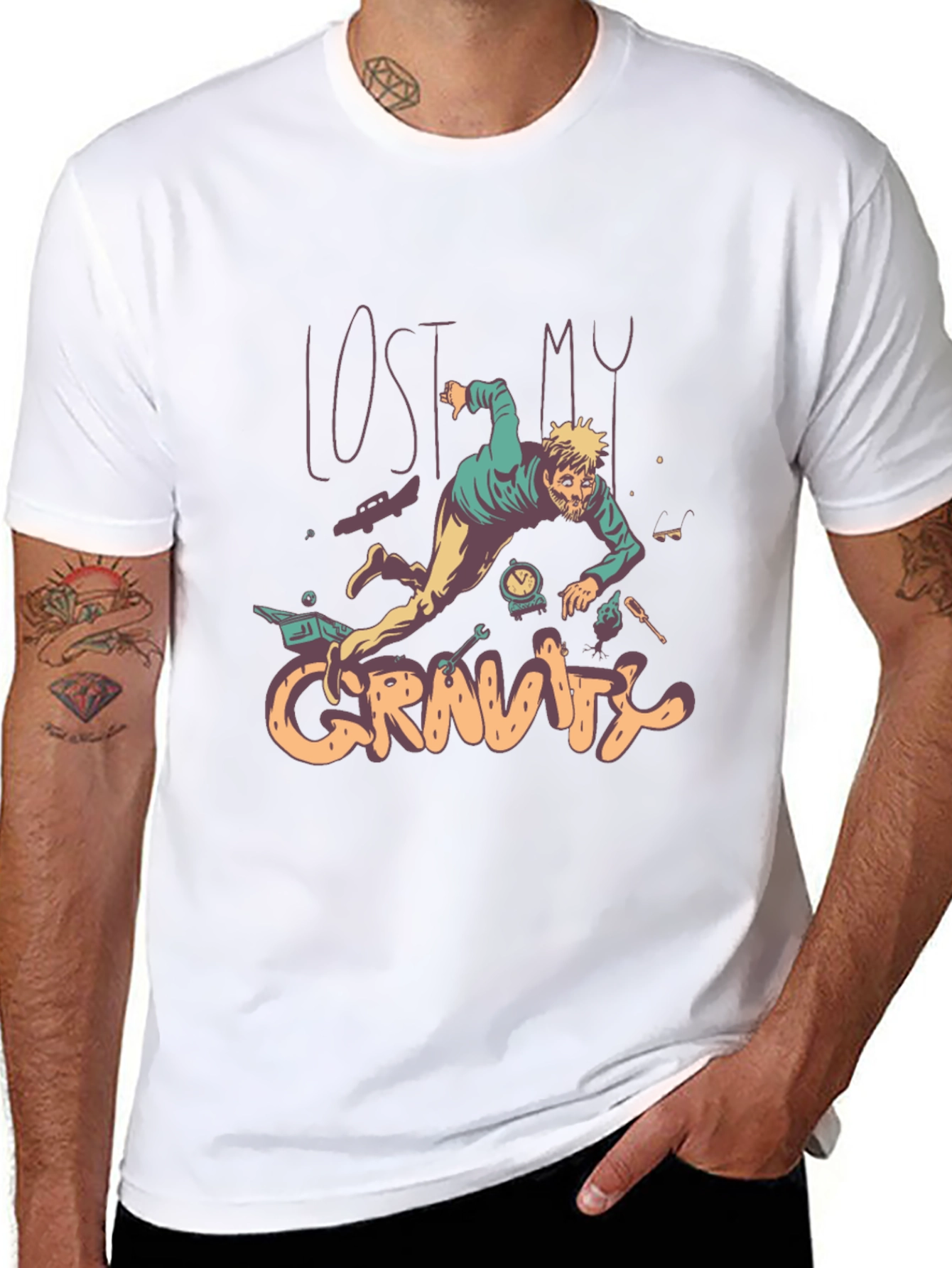 Lost My Gravity Graphic Tee - Black Cotton T-Shirt