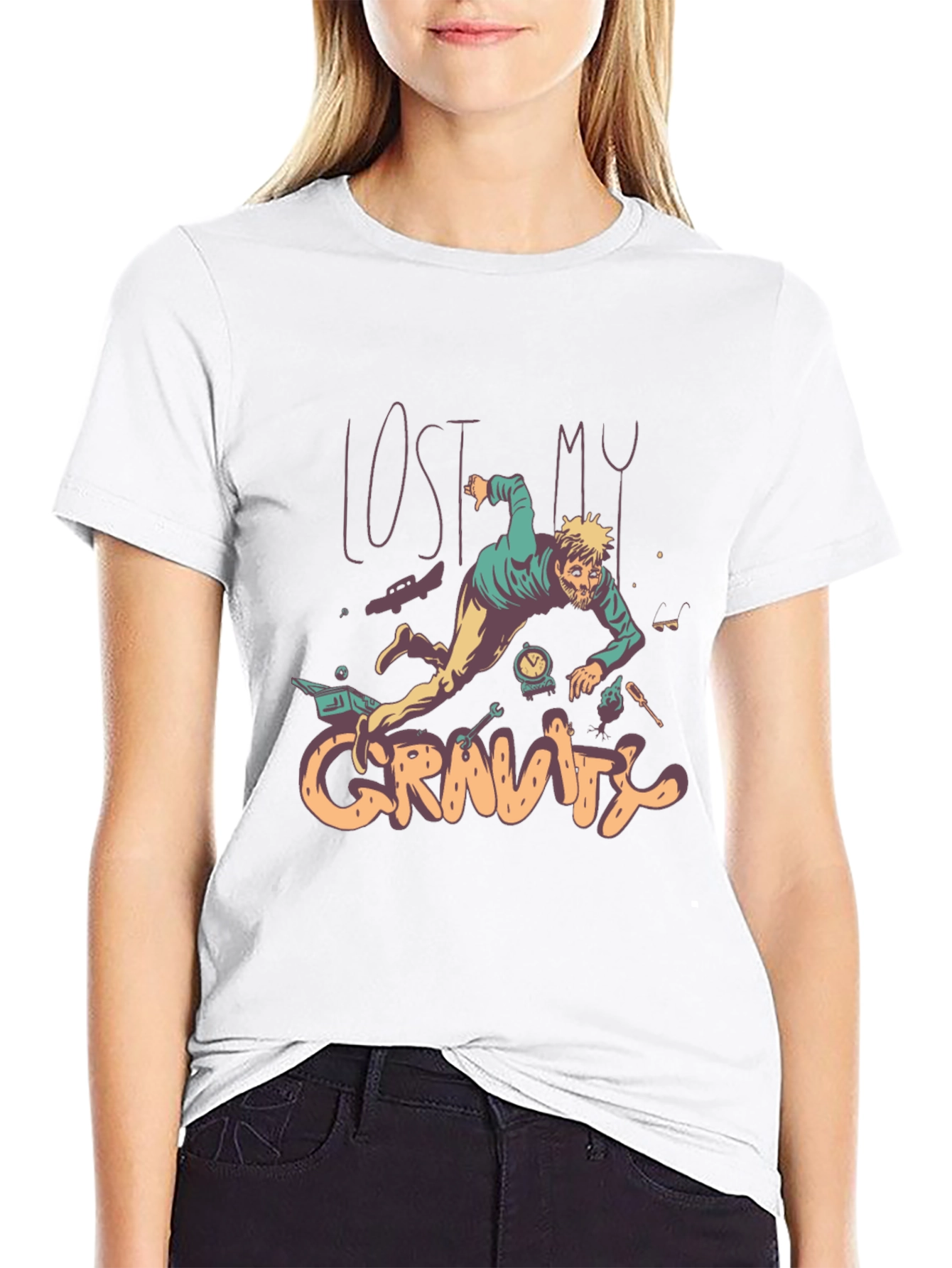 Lost My Gravity Graphic Tee - Black Cotton T-Shirt