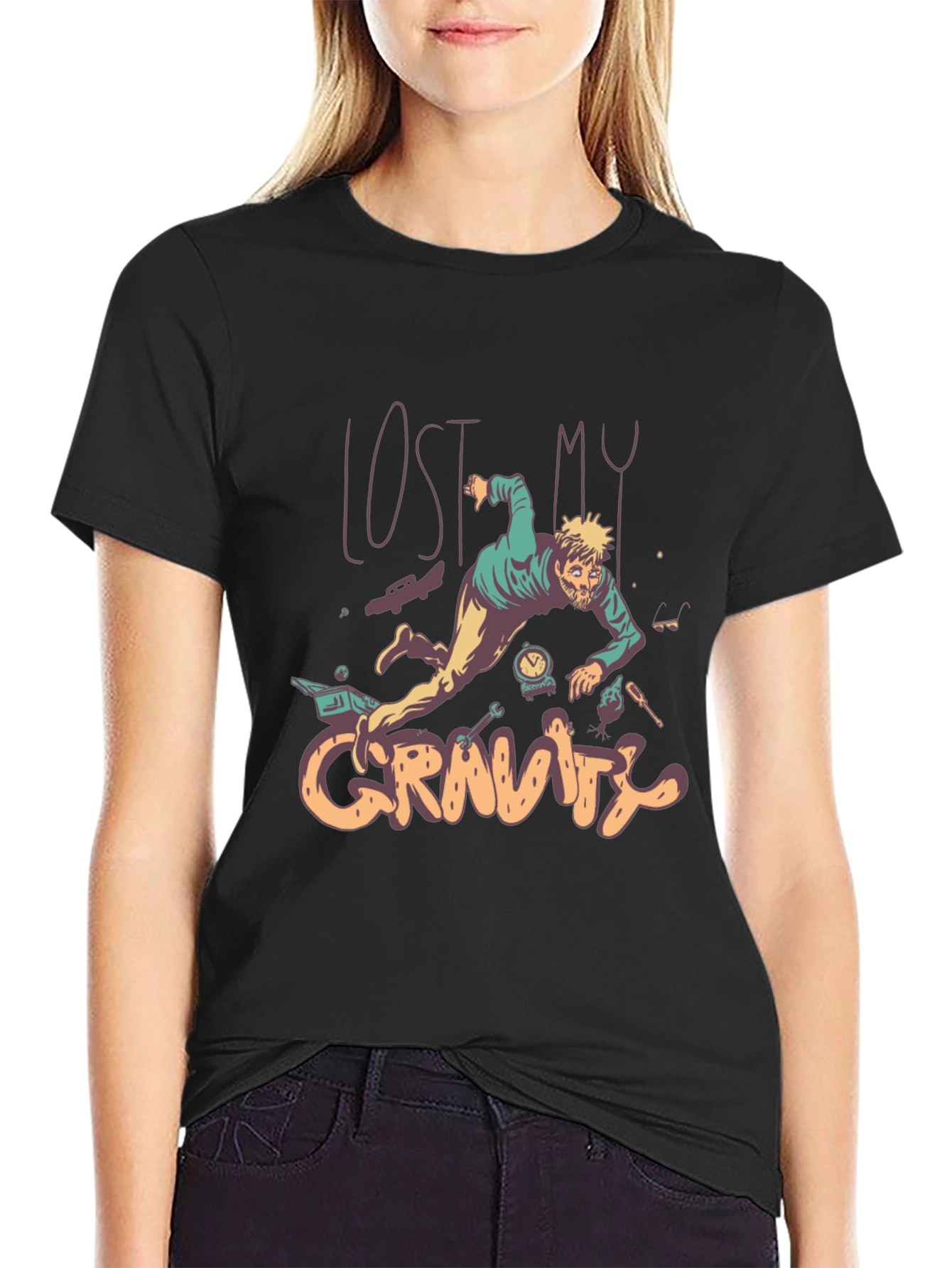 Lost My Gravity Graphic Tee - Black Cotton T-Shirt