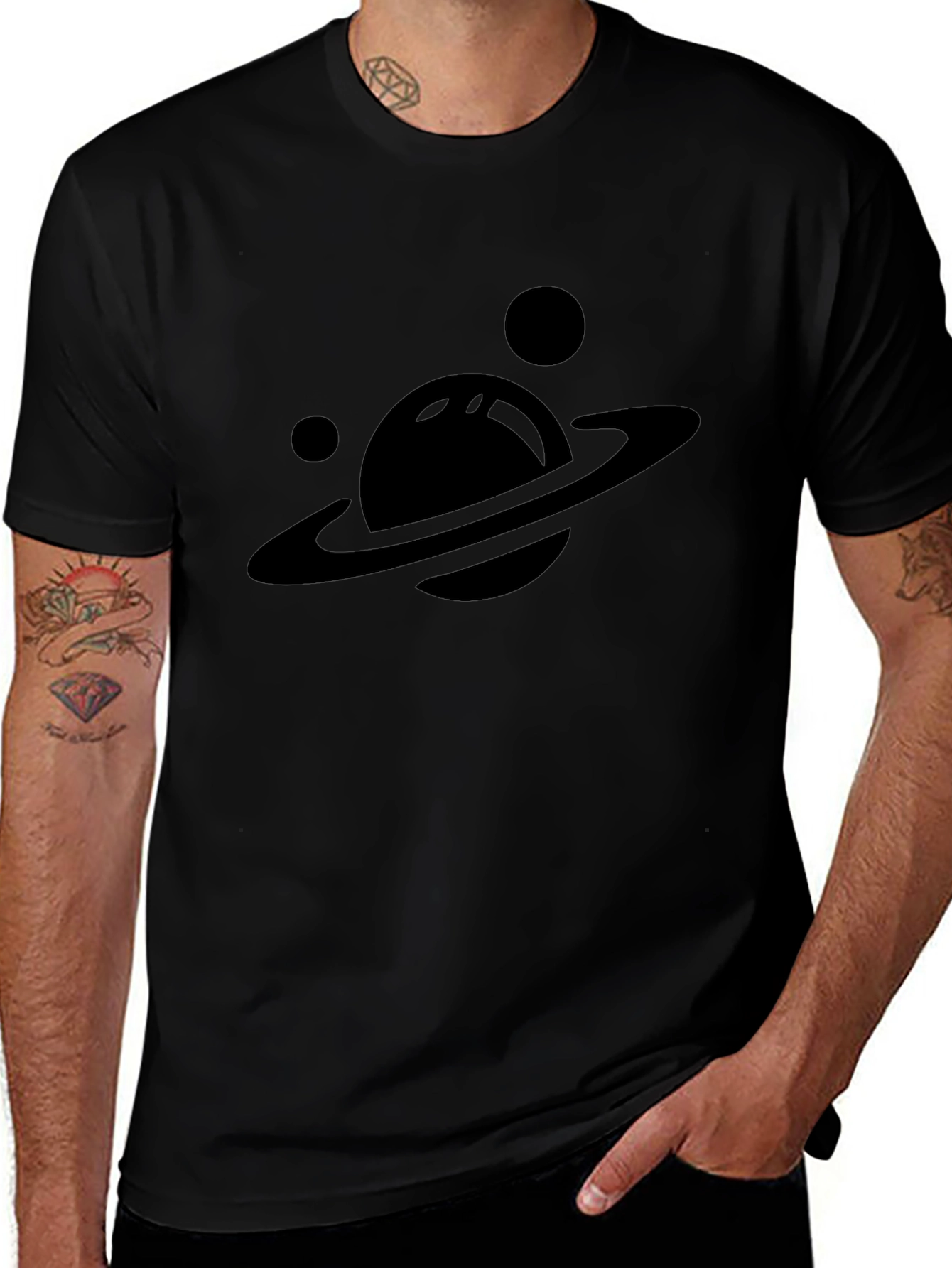 Planet Saturn Graphic Tee - Black Cotton T-Shirt