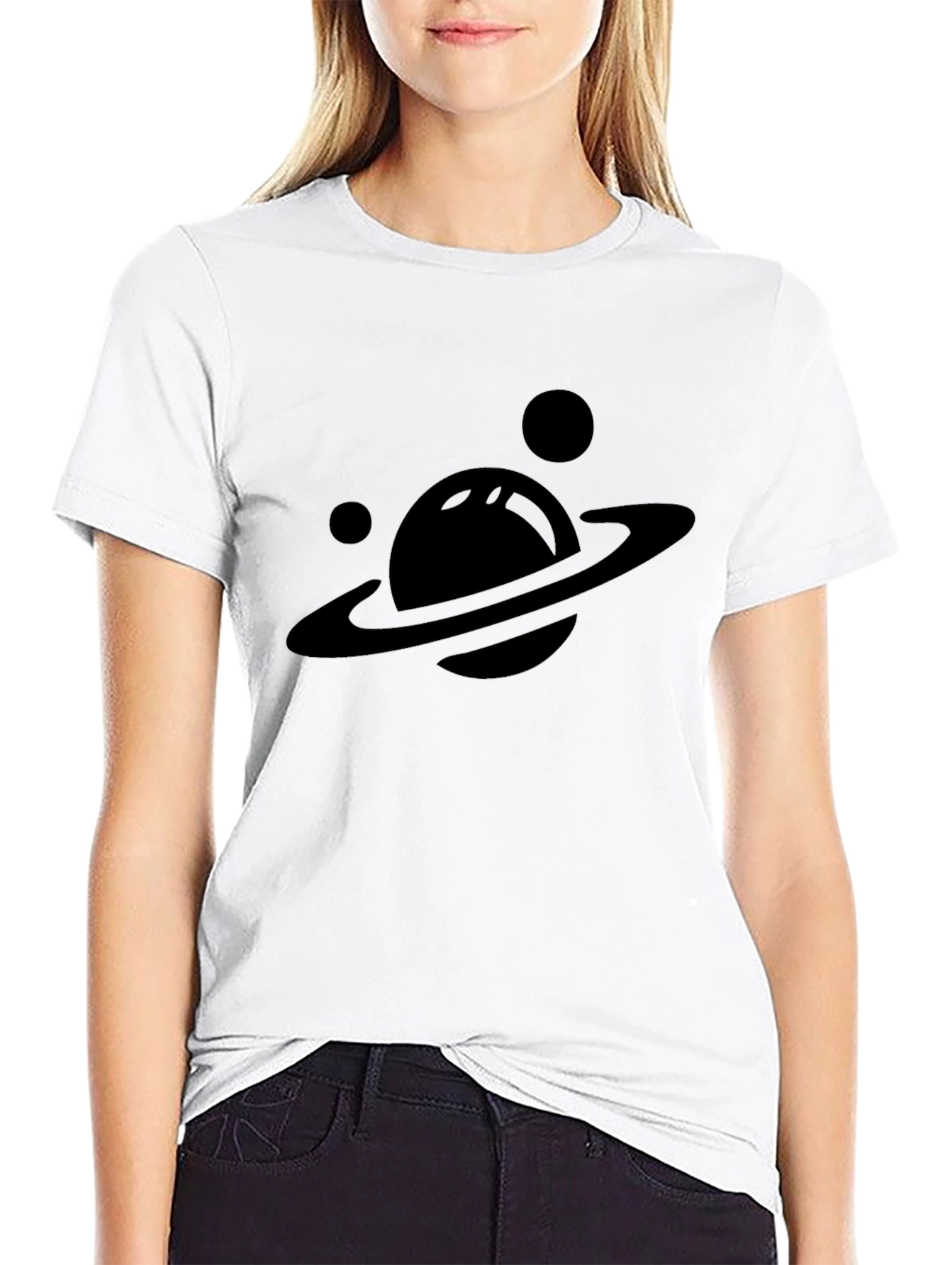 Planet Saturn Graphic Tee - Black Cotton T-Shirt