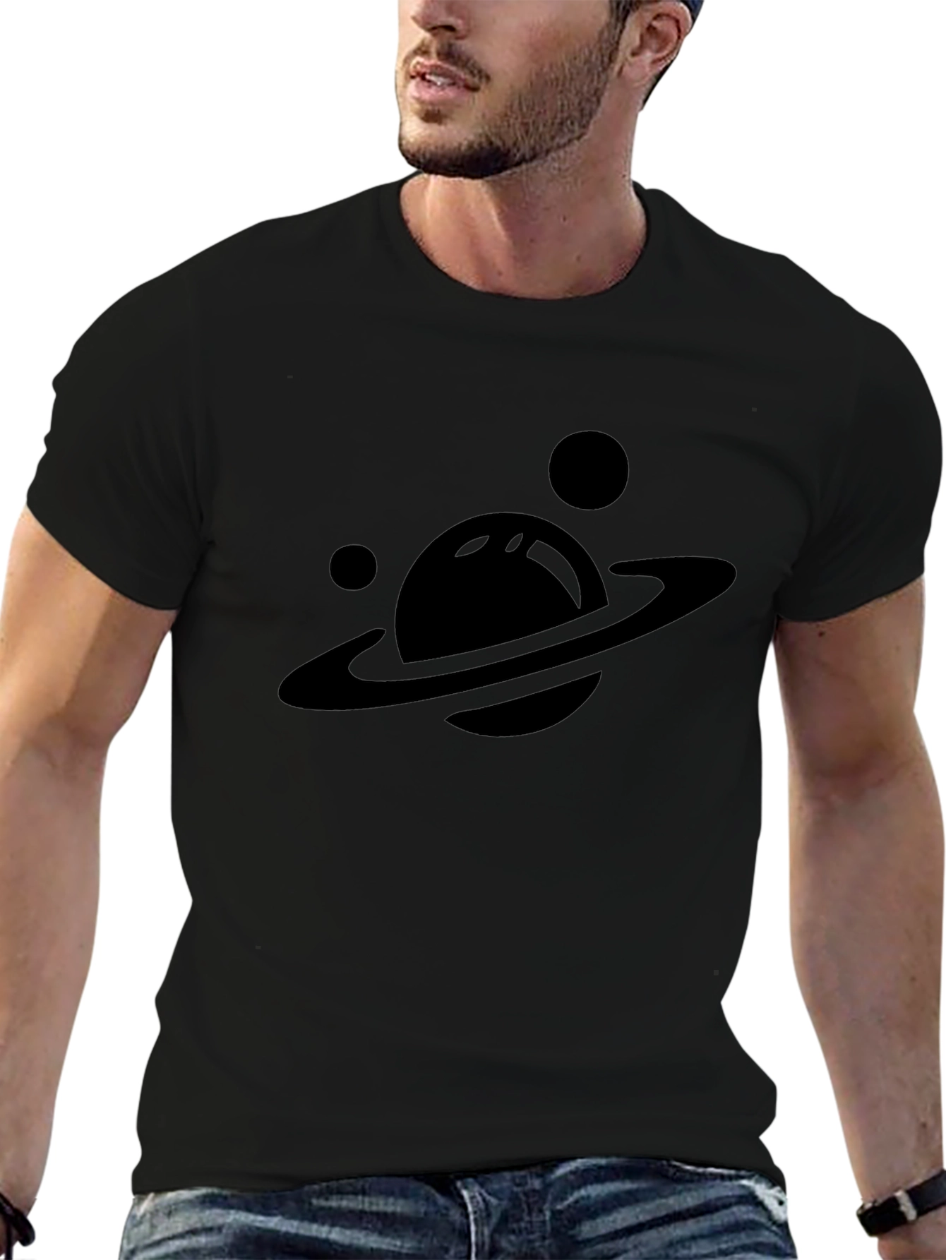 Planet Saturn Graphic Tee - Black Cotton T-Shirt