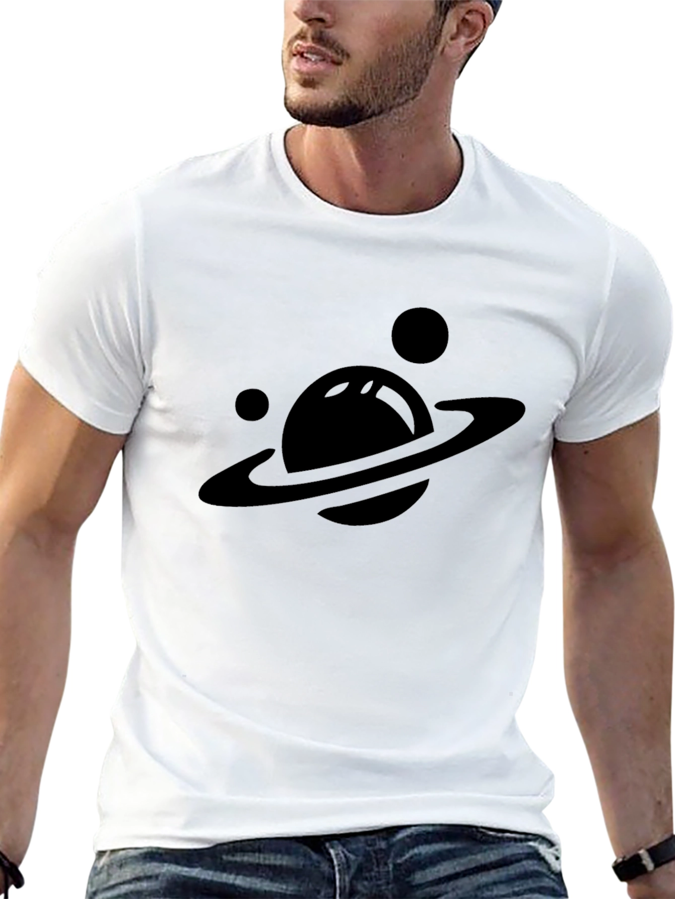 Planet Saturn Graphic Tee - Black Cotton T-Shirt