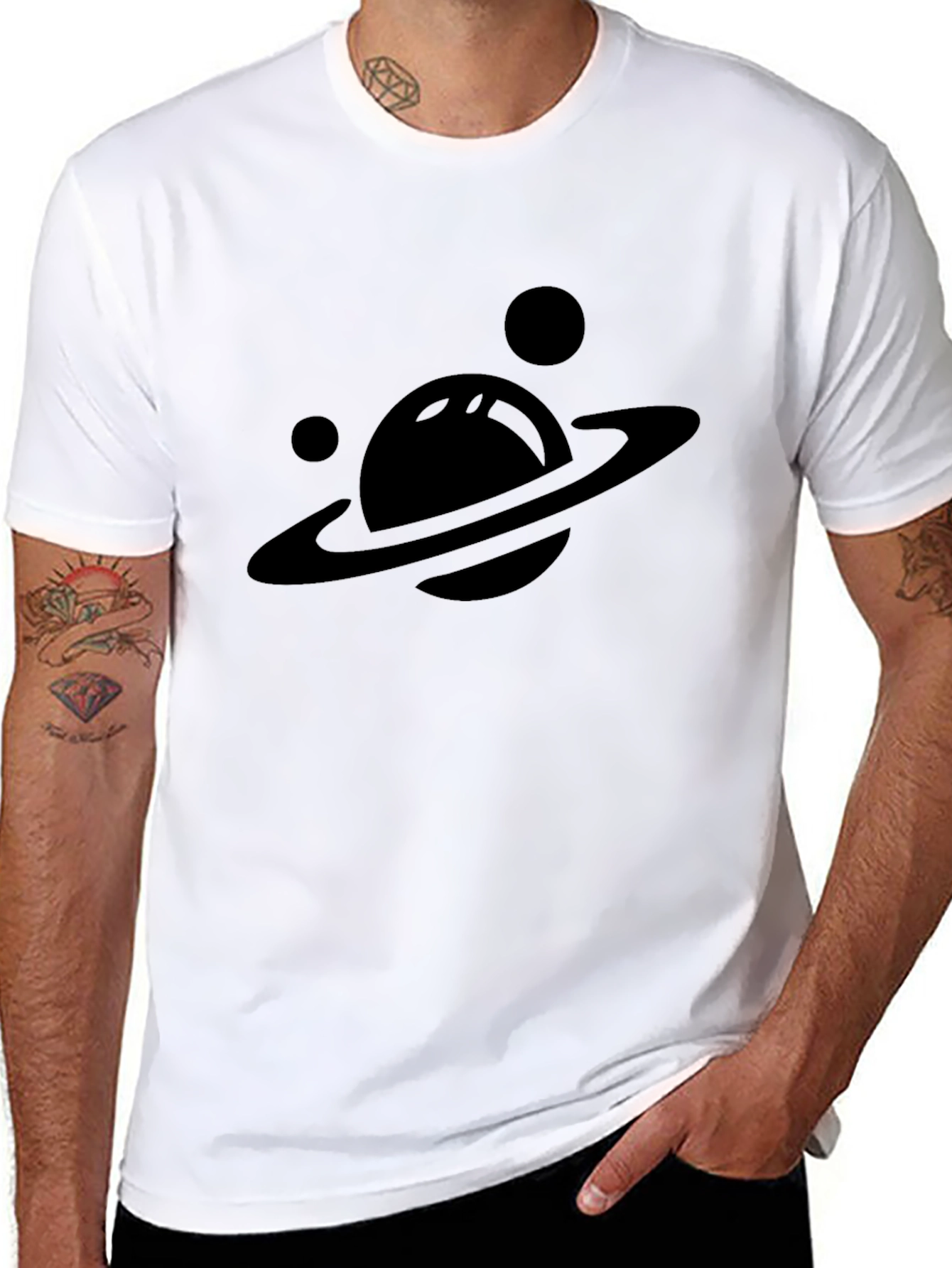 Planet Saturn Graphic Tee - Black Cotton T-Shirt