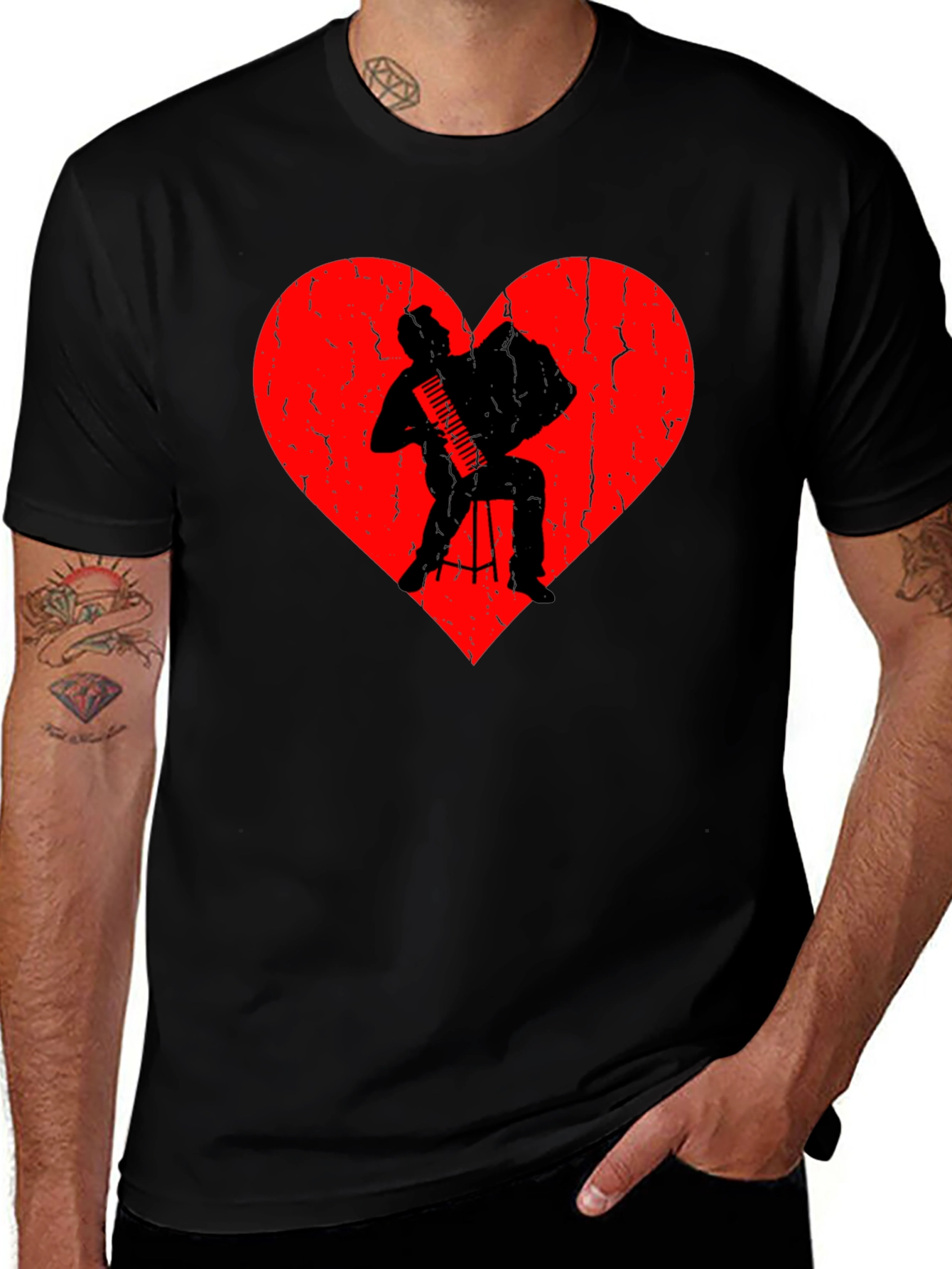Accordion Player Heart Graphic T-Shirt
