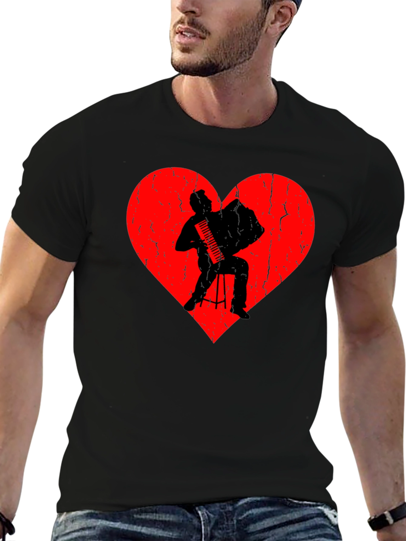Accordion Player Heart Graphic T-Shirt