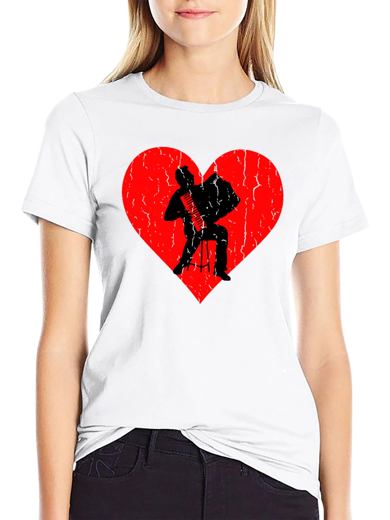 Accordion Player Heart Graphic T-Shirt