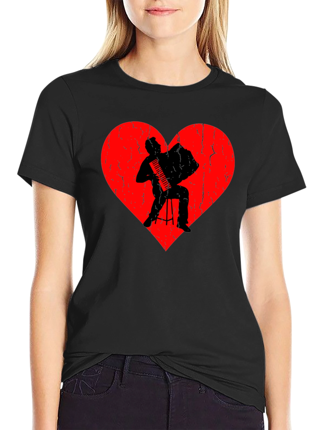 Accordion Player Heart Graphic T-Shirt