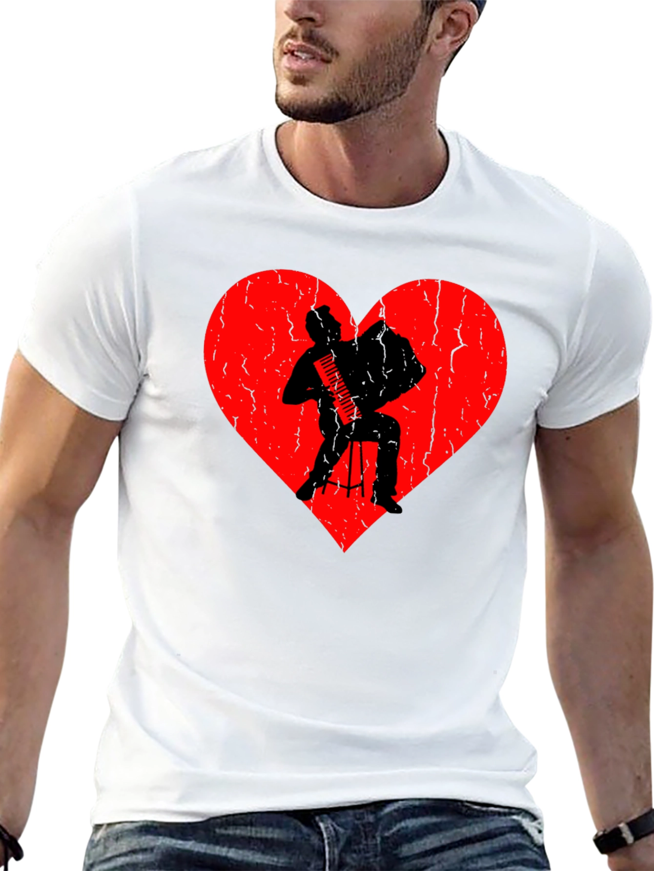 Accordion Player Heart Graphic T-Shirt