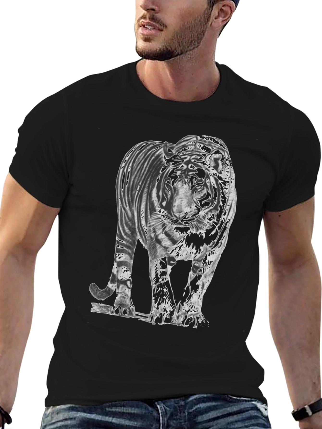 Black Tiger Graphic Tee - Mens Stylish Casual T-Shirt