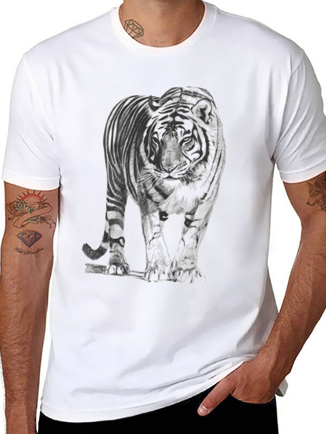 Black Tiger Graphic Tee - Mens Stylish Casual T-Shirt