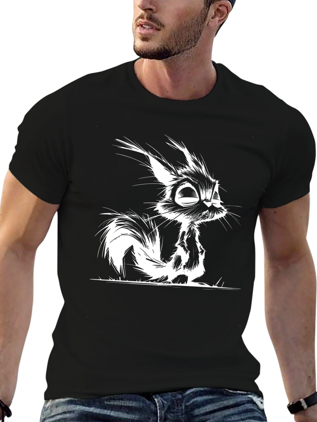 Cartoon Squirrel Graphic Black T-Shirt