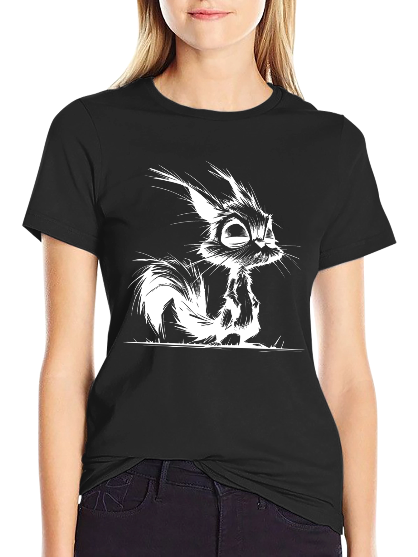 Cartoon Squirrel Graphic Black T-Shirt