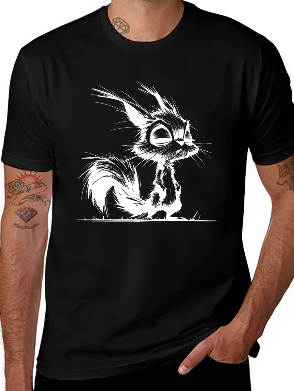 Cartoon Squirrel Graphic Black T-Shirt
