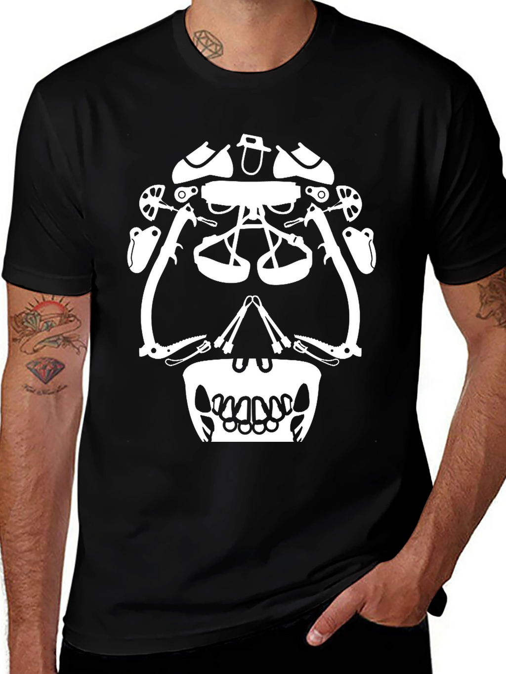 Climbing Gear Skull Graphic Tee - Black