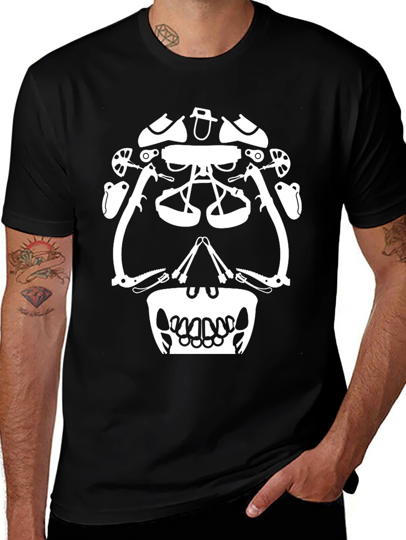 Climbing Gear Skull Graphic Tee - Black