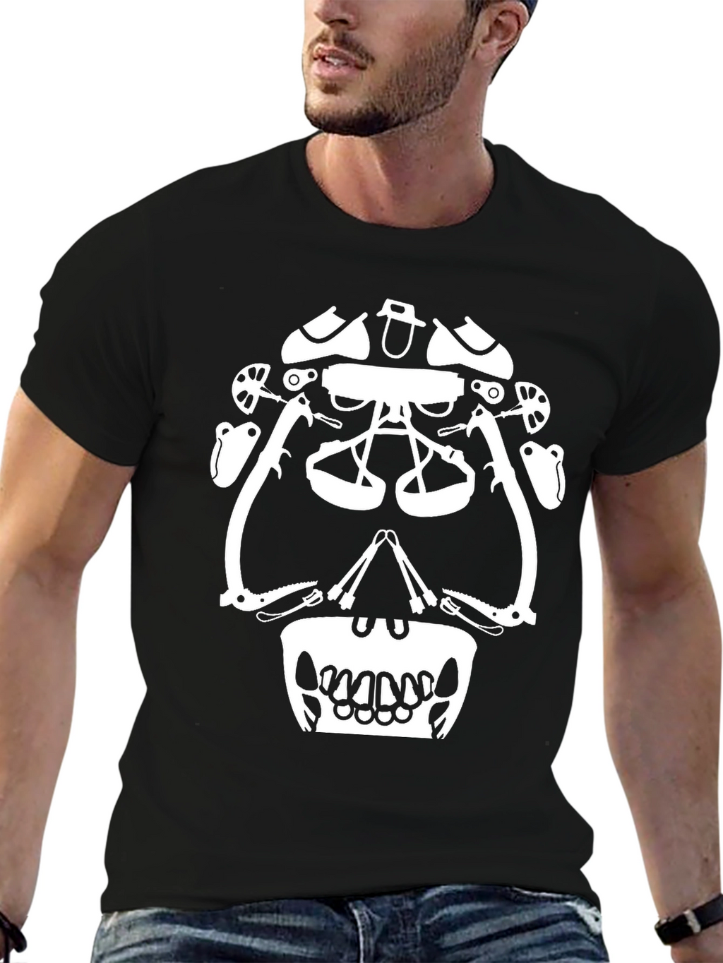 Climbing Gear Skull Graphic Tee - Black