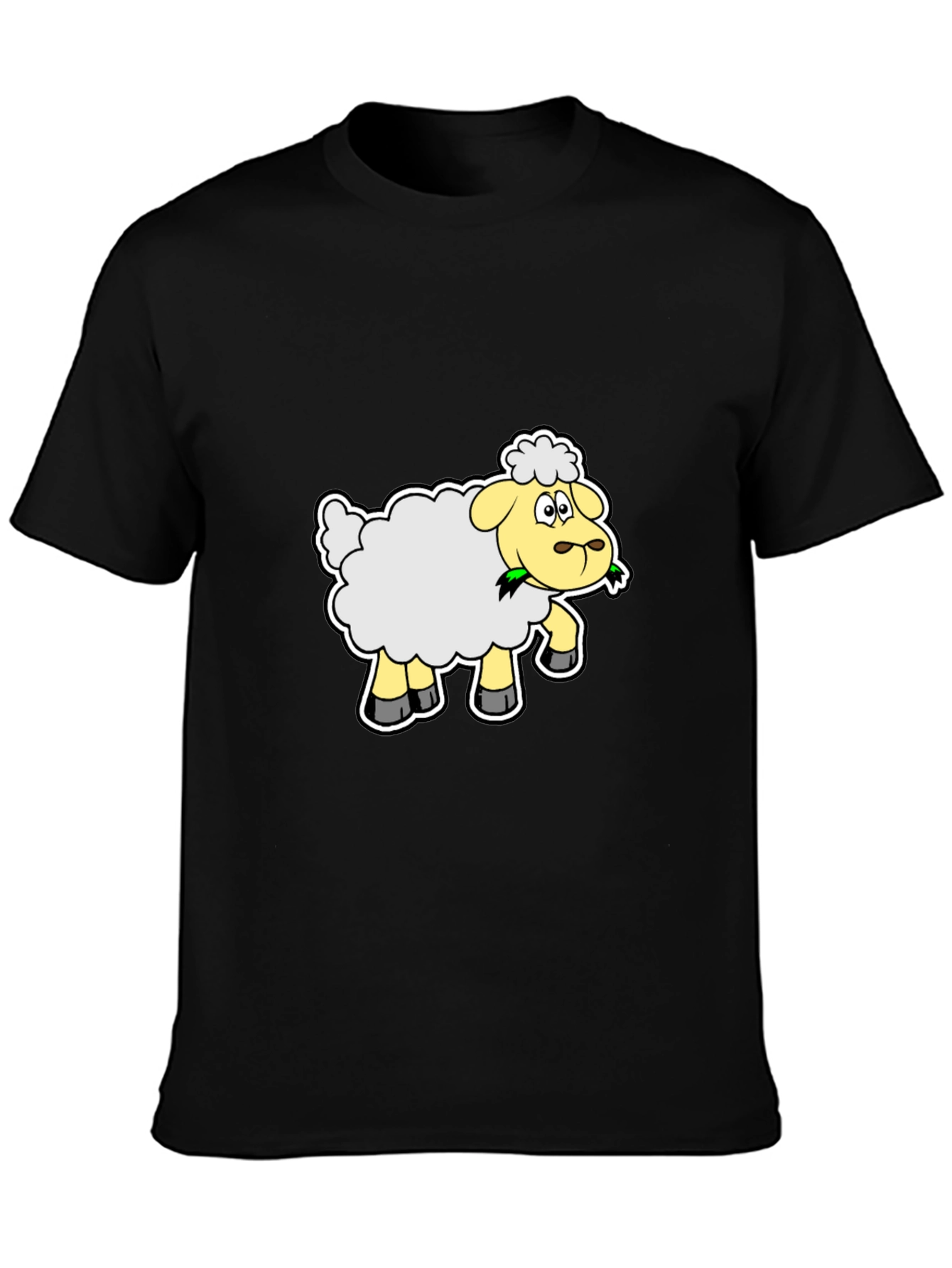 Cute Cartoon Sheep Graphic Tee - Black Cotton Shirt