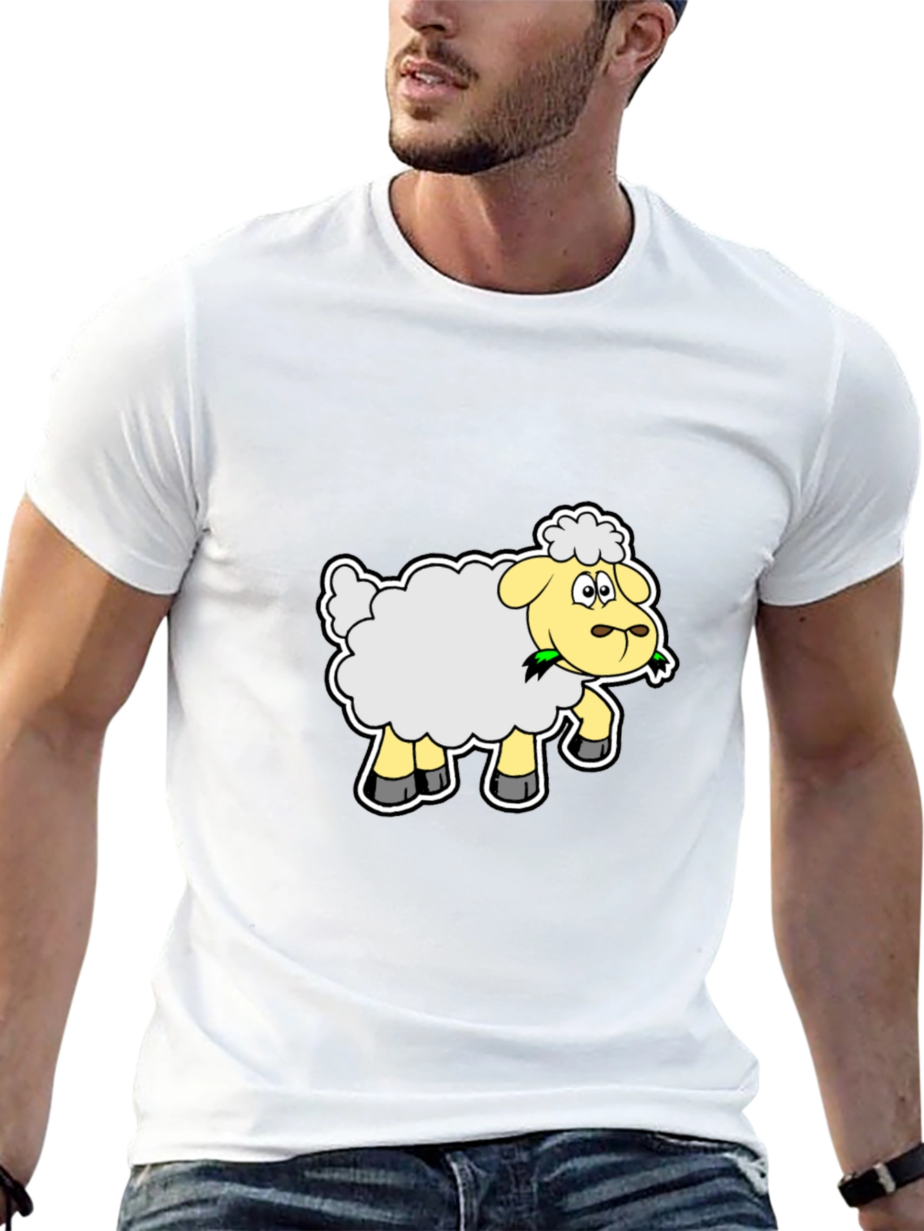 Cute Cartoon Sheep Graphic Tee - Black Cotton Shirt