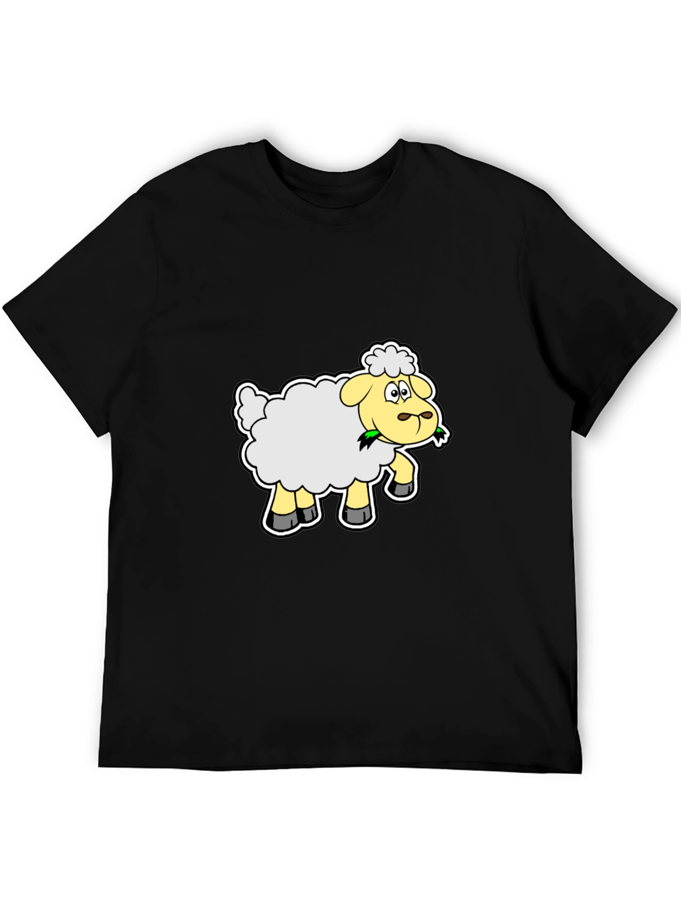 Cute Cartoon Sheep Graphic Tee - Black Cotton Shirt