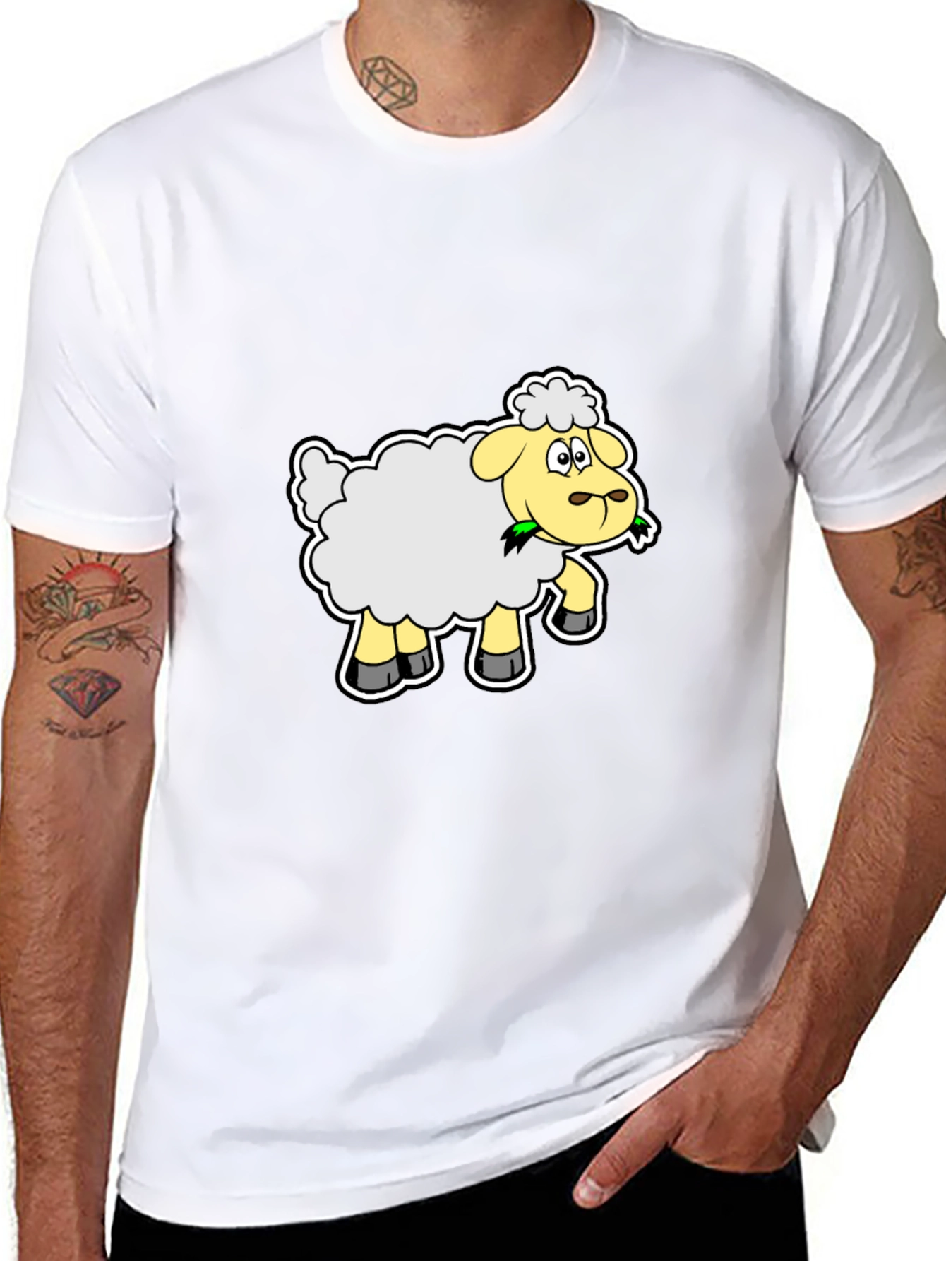 Cute Cartoon Sheep Graphic Tee - Black Cotton Shirt