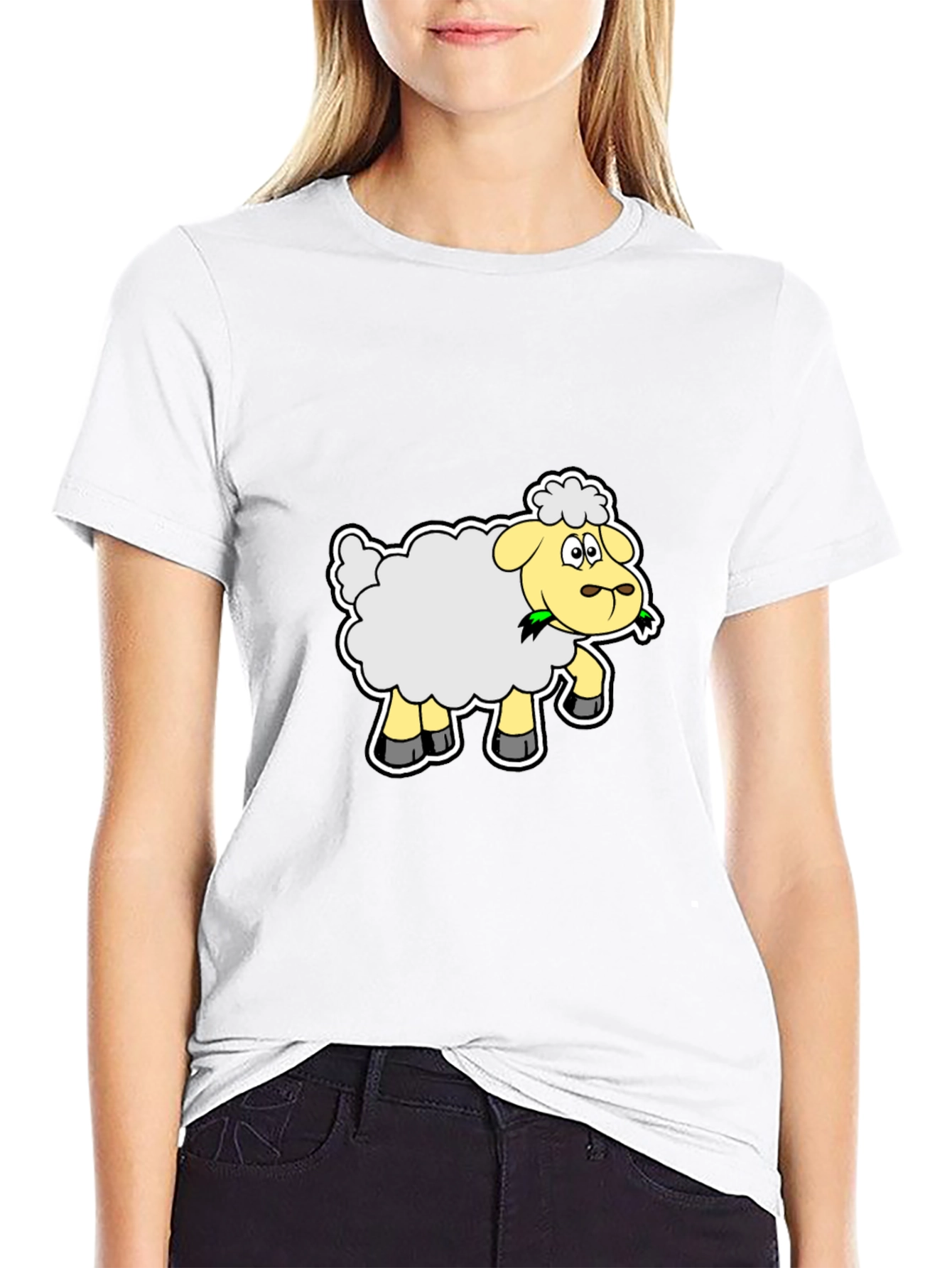 Cute Cartoon Sheep Graphic Tee - Black Cotton Shirt