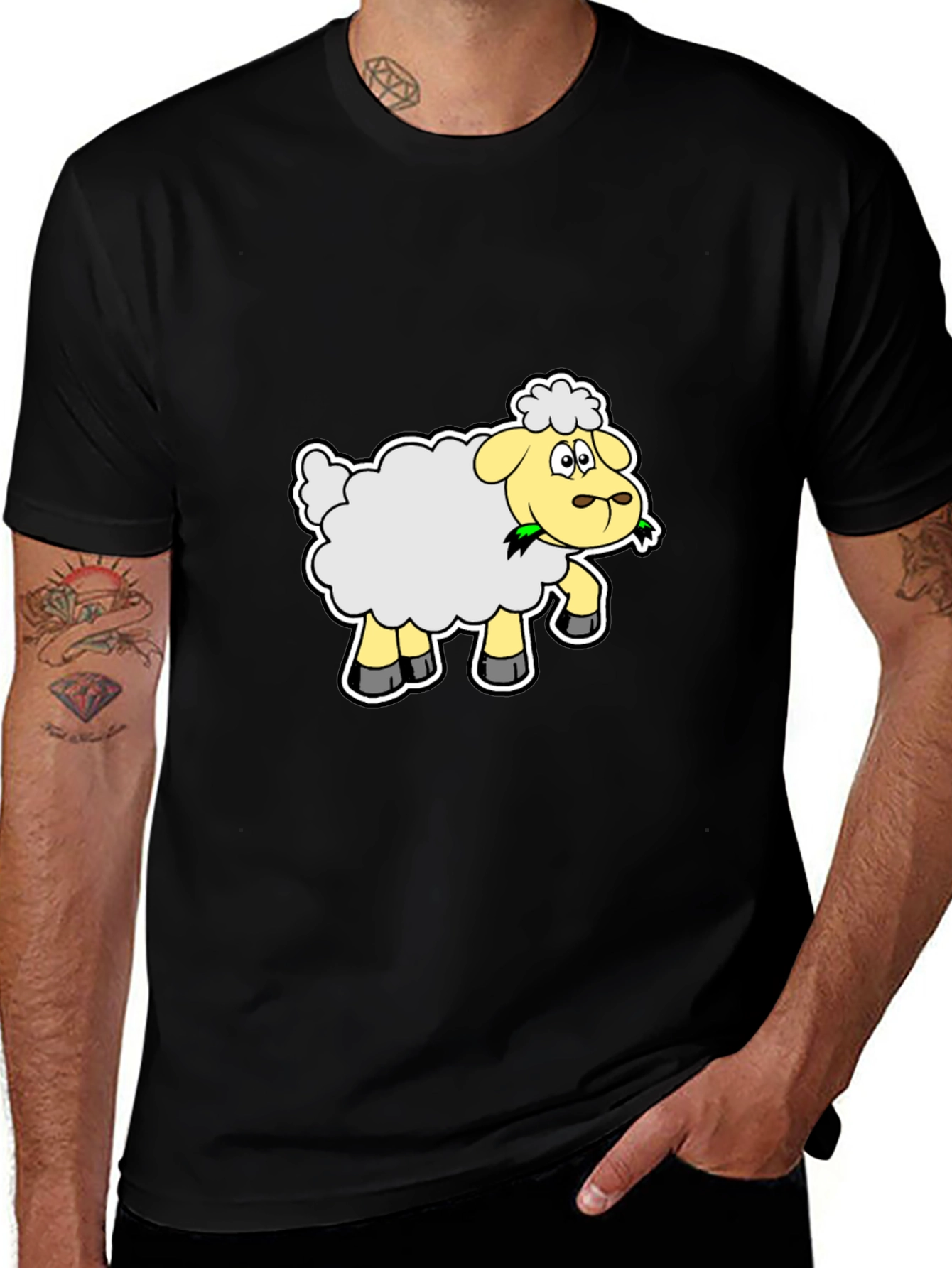 Cute Cartoon Sheep Graphic Tee - Black Cotton Shirt
