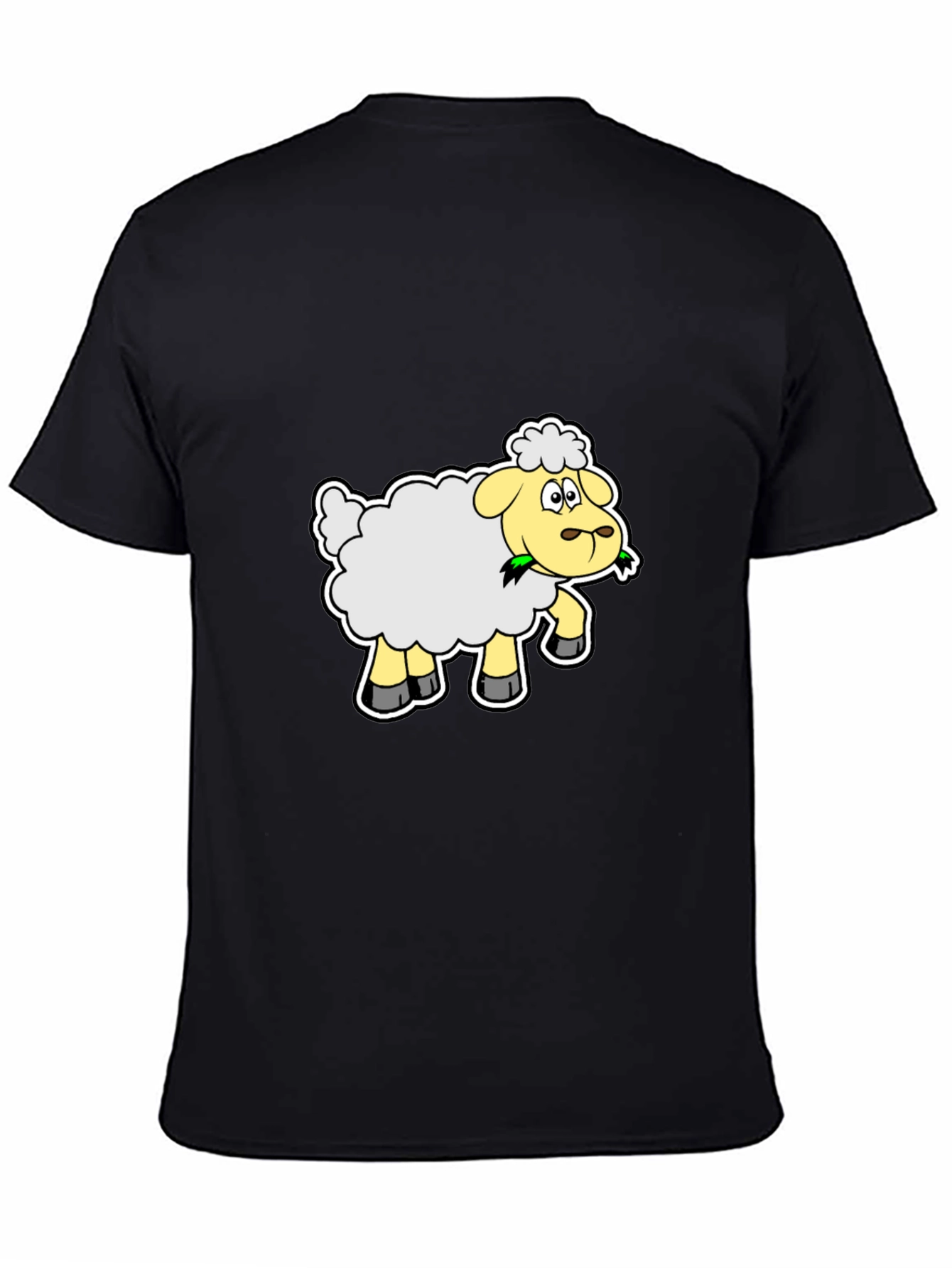 Cute Cartoon Sheep Graphic Tee - Black Cotton Shirt