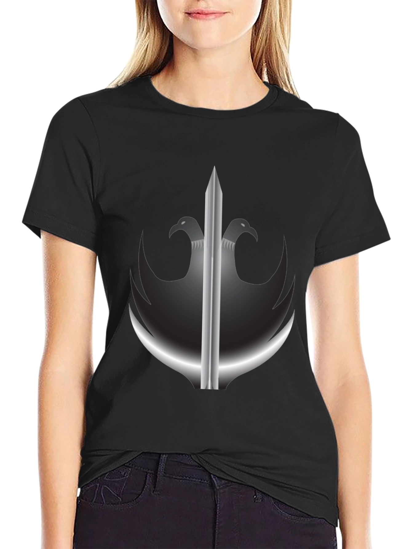 Black T-Shirt with Sword & Eagle Crest Graphic