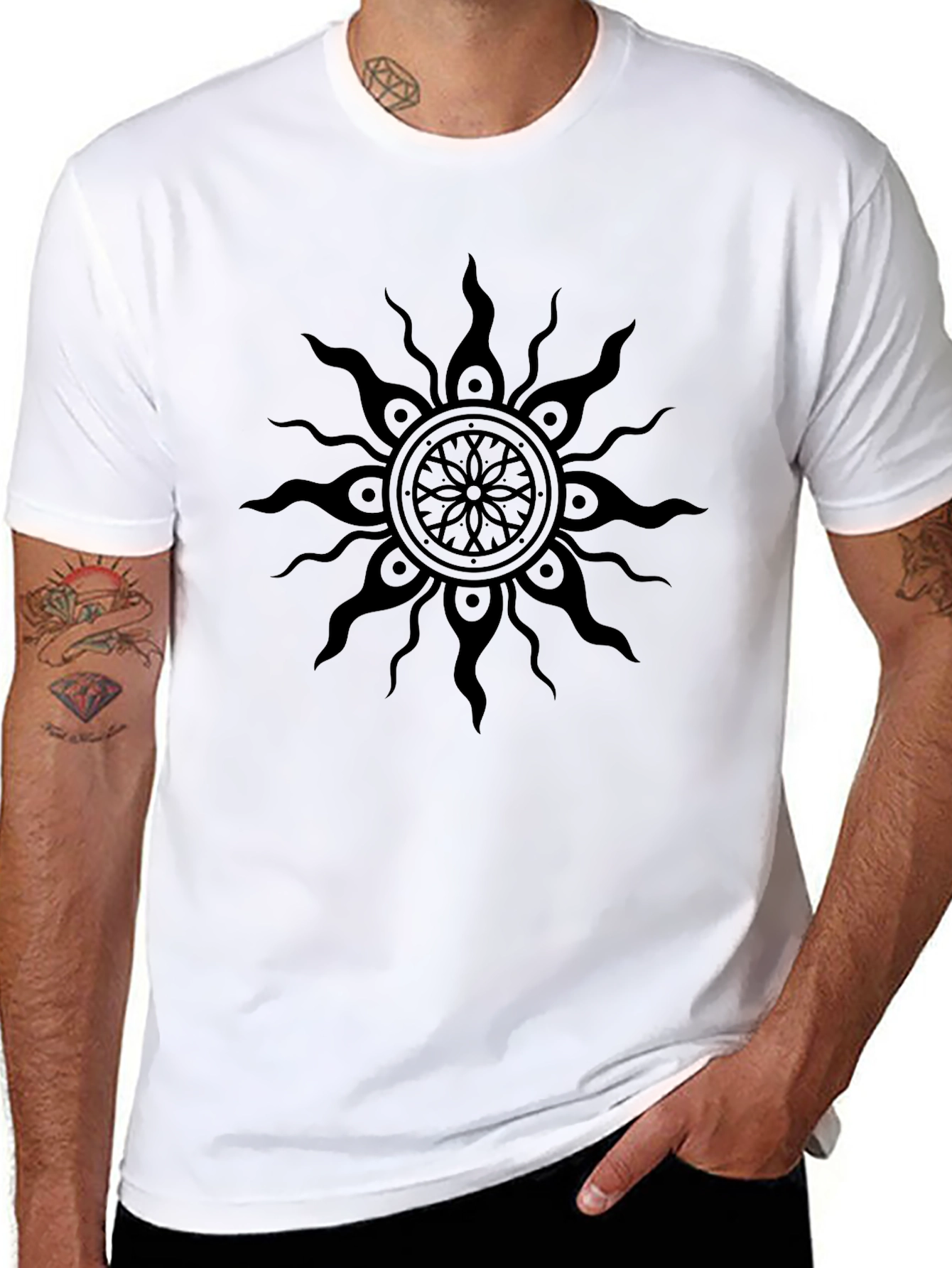 Black Sun Mandala Graphic Tee - Stylish Comfort