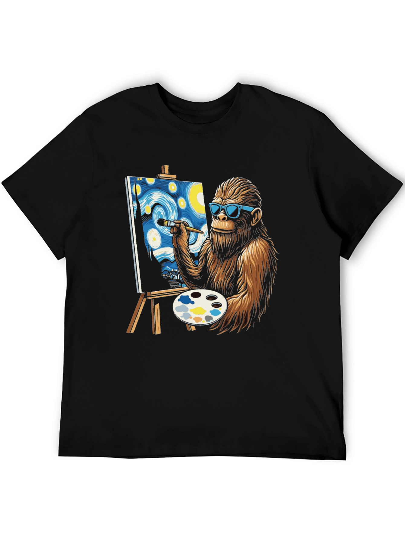 Bigfoot Painting Starry Night T-Shirt