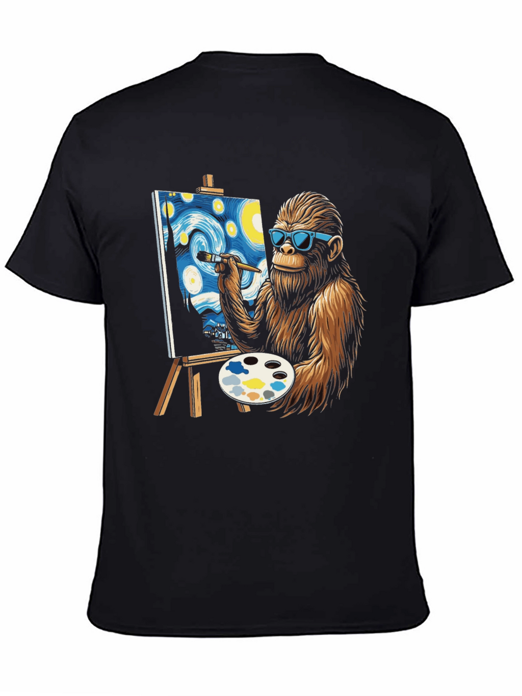 Bigfoot Painting Starry Night T-Shirt