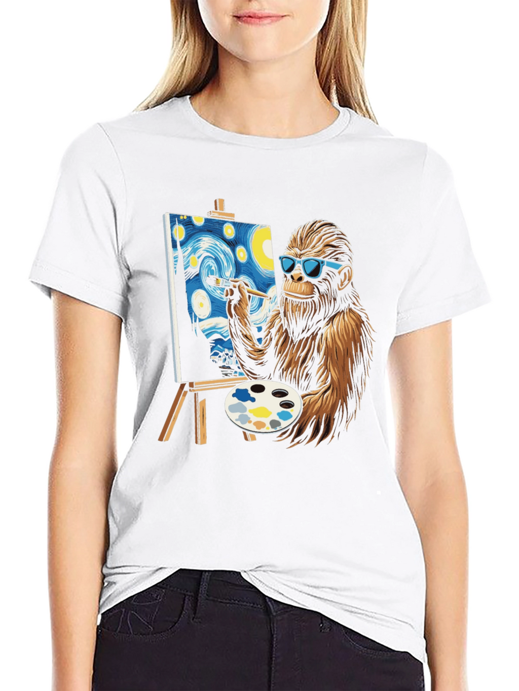 Bigfoot Painting Starry Night T-Shirt