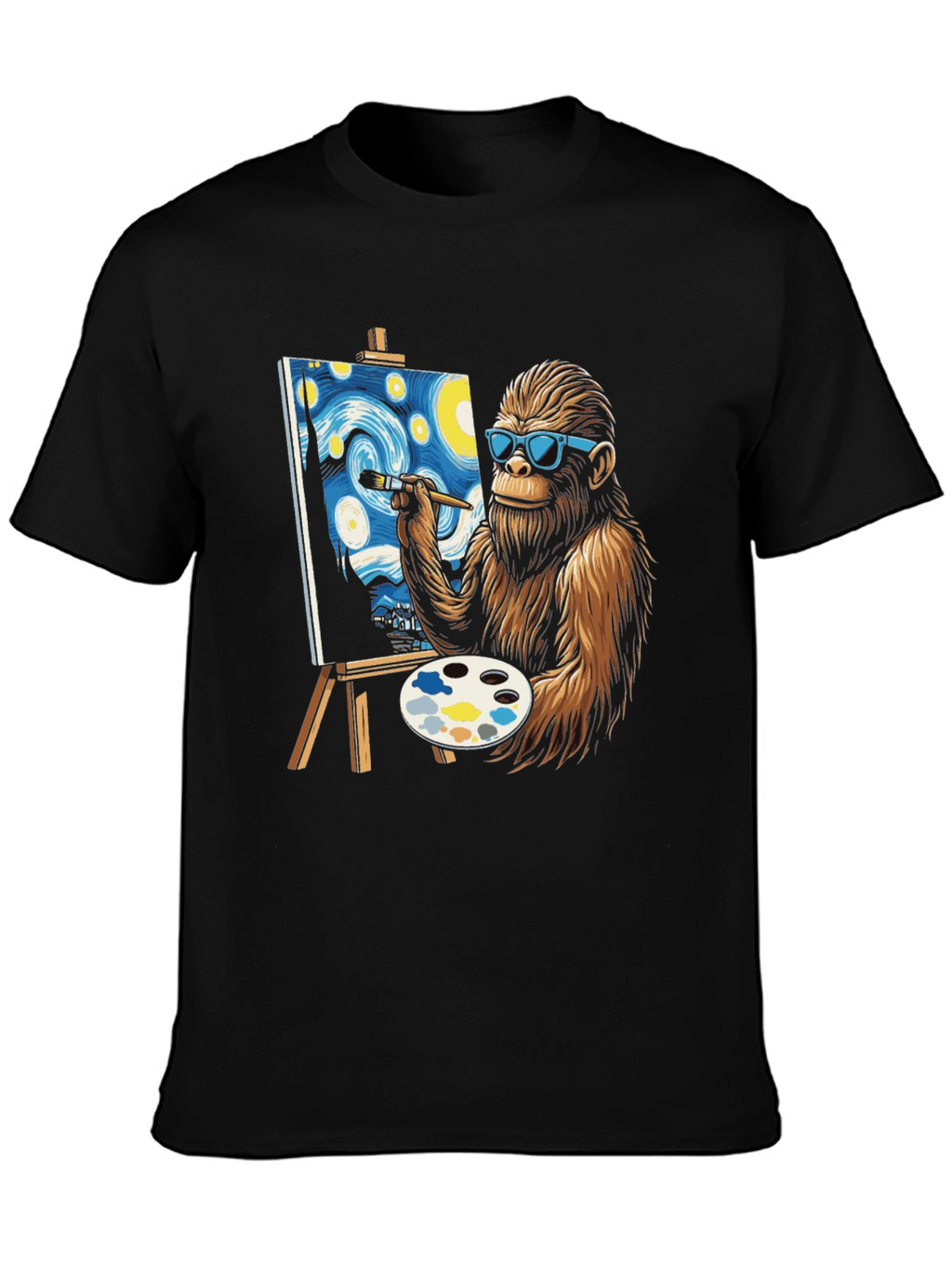 Bigfoot Painting Starry Night T-Shirt