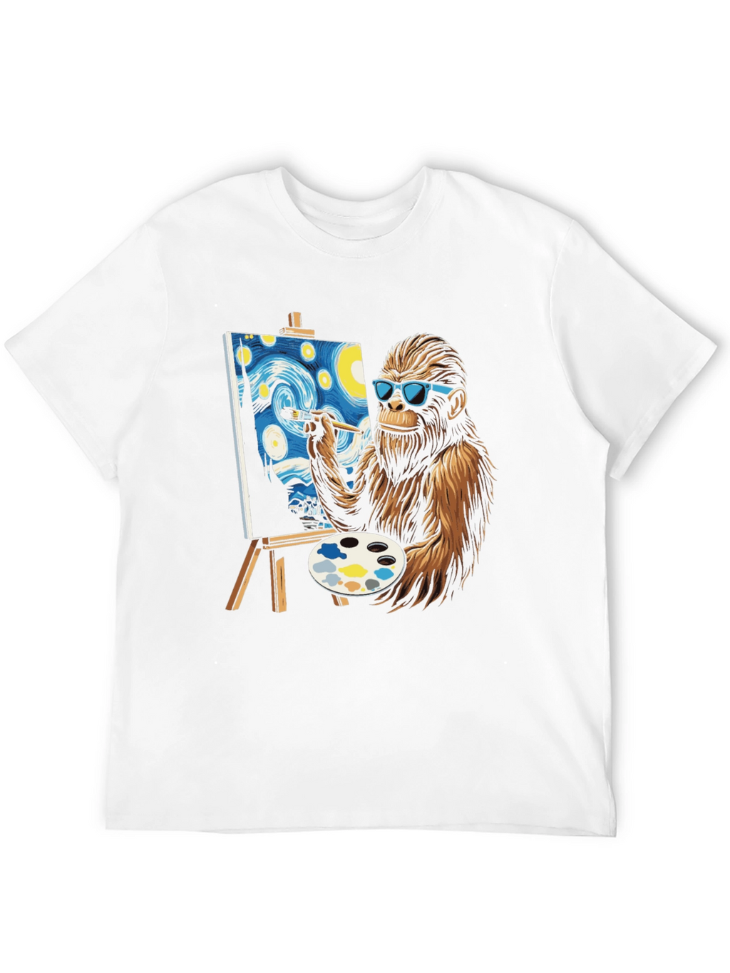 Bigfoot Painting Starry Night T-Shirt