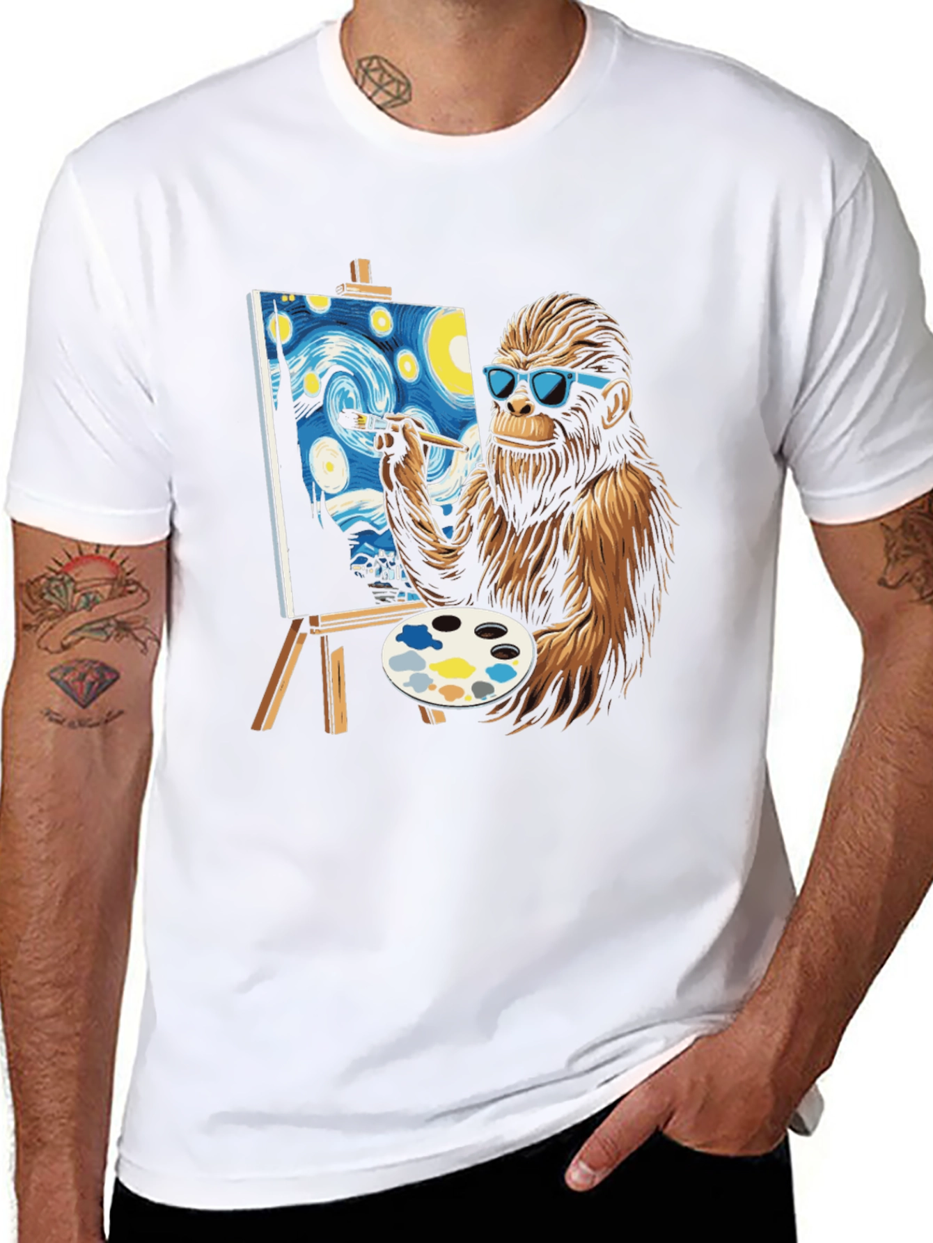 Bigfoot Painting Starry Night T-Shirt