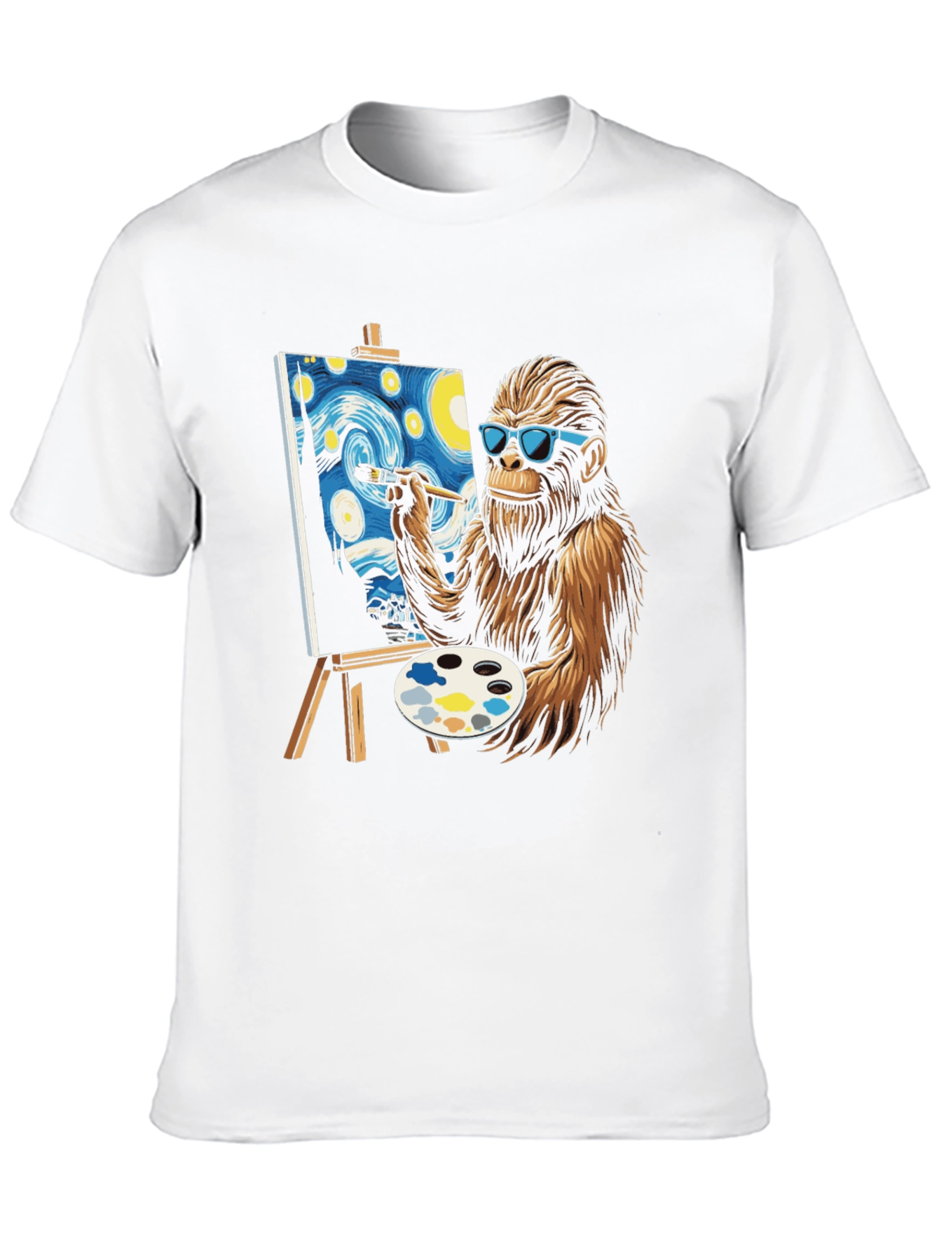 Bigfoot Painting Starry Night T-Shirt
