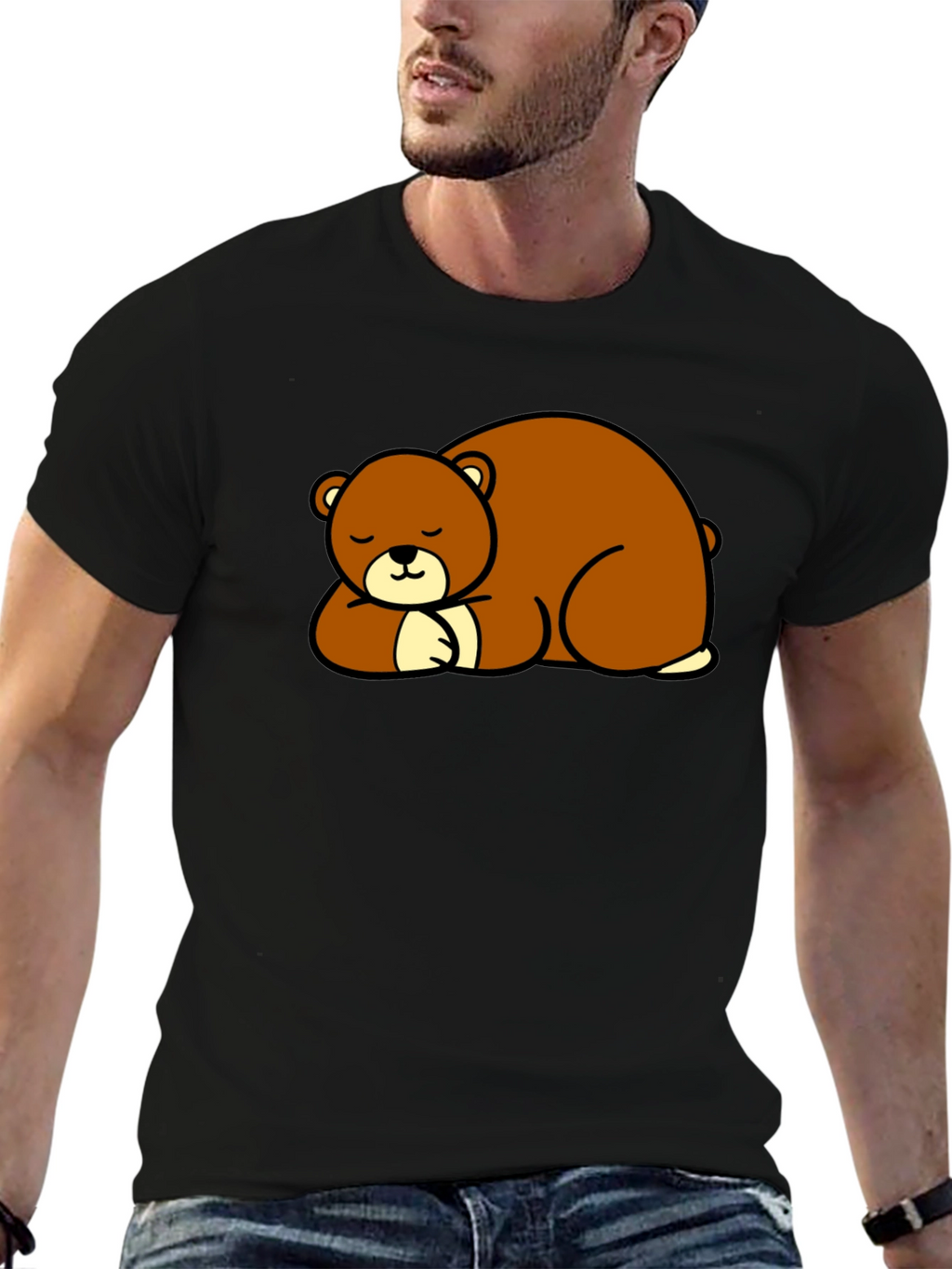 Cute Sleeping Bear Graphic Tee - Black