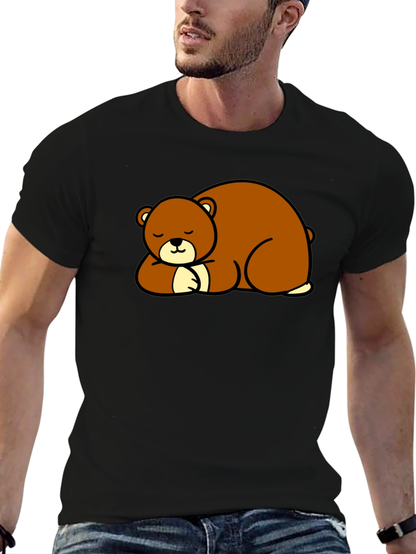 Cute Sleeping Bear Graphic Tee - Black