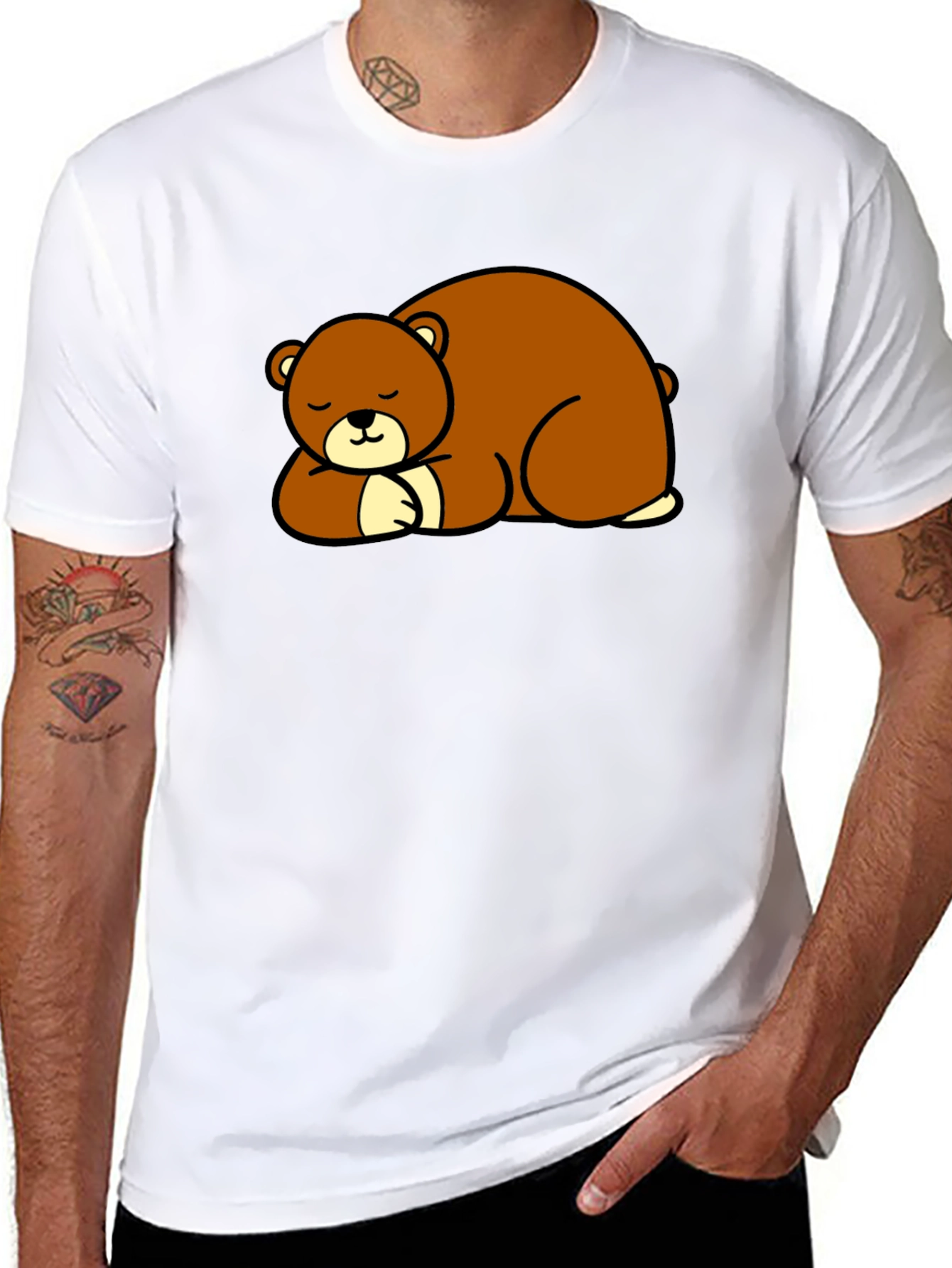 Cute Sleeping Bear Graphic Tee - Black