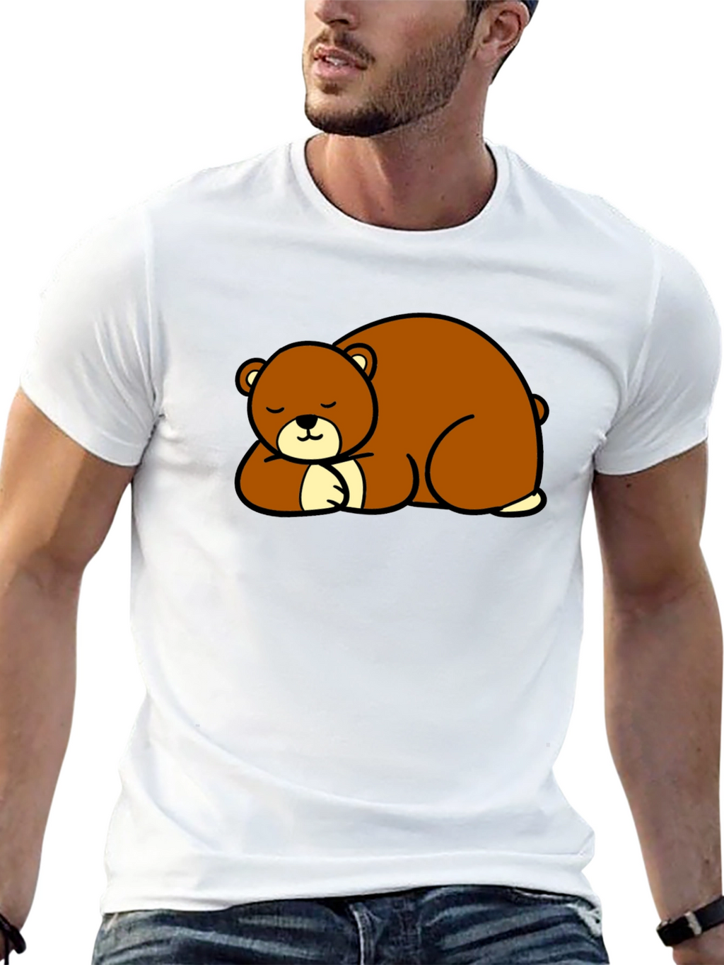 Cute Sleeping Bear Graphic Tee - Black