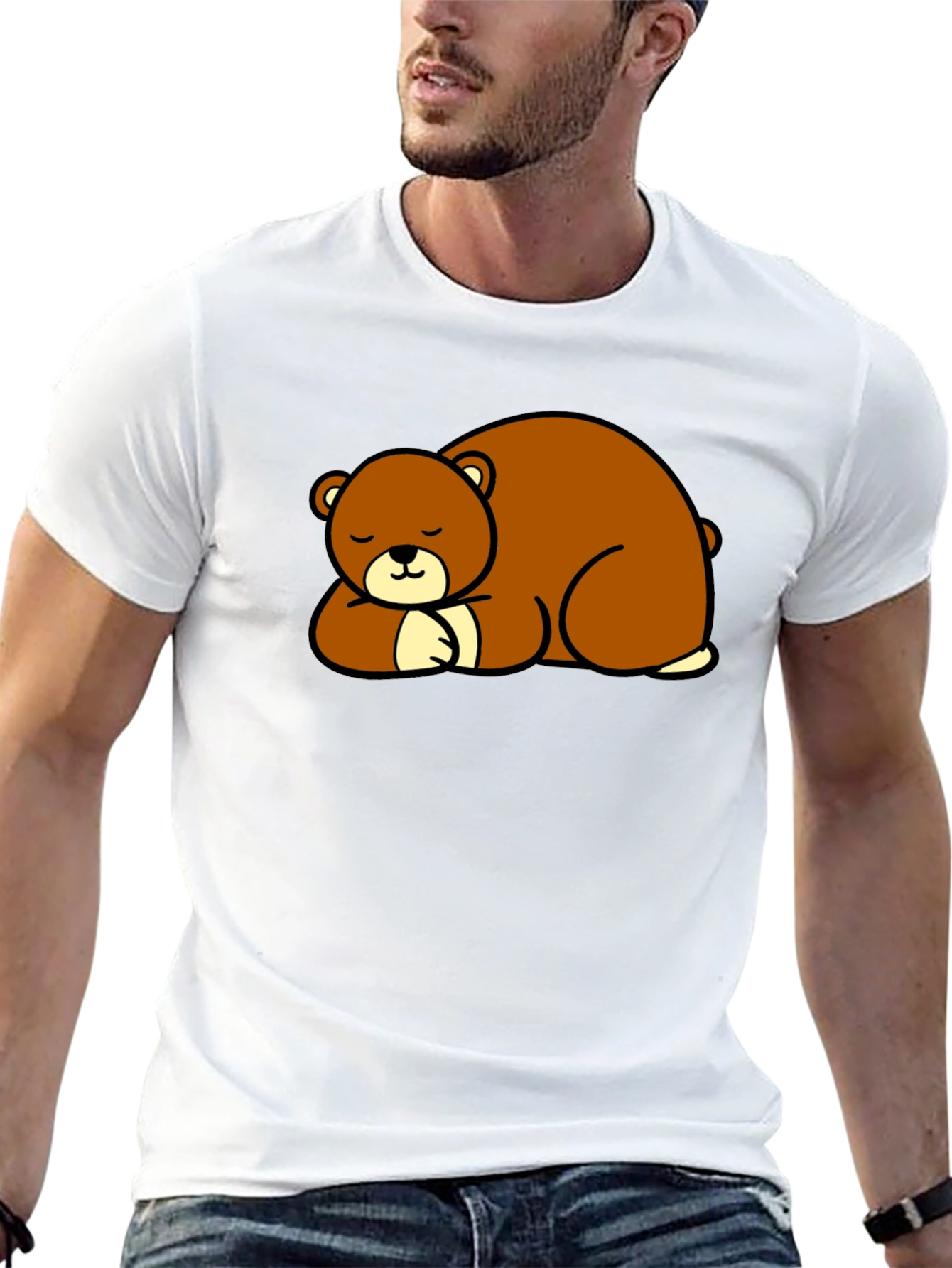 Cute Sleeping Bear Graphic Tee - Black