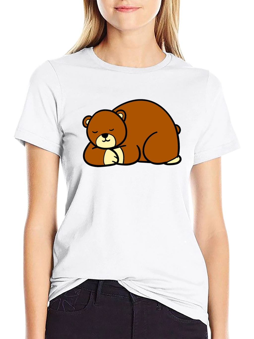 Cute Sleeping Bear Graphic Tee - Black